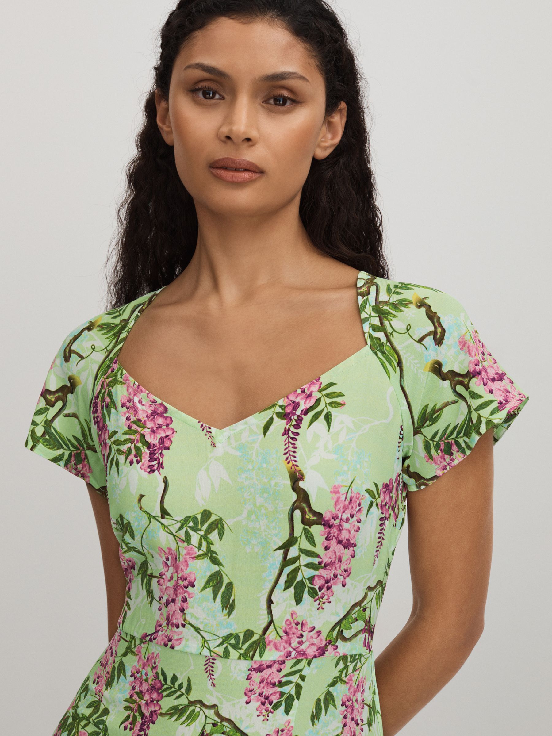 Raishma Silk Printed Midi Dress in Pale Green - Image 4 of 6