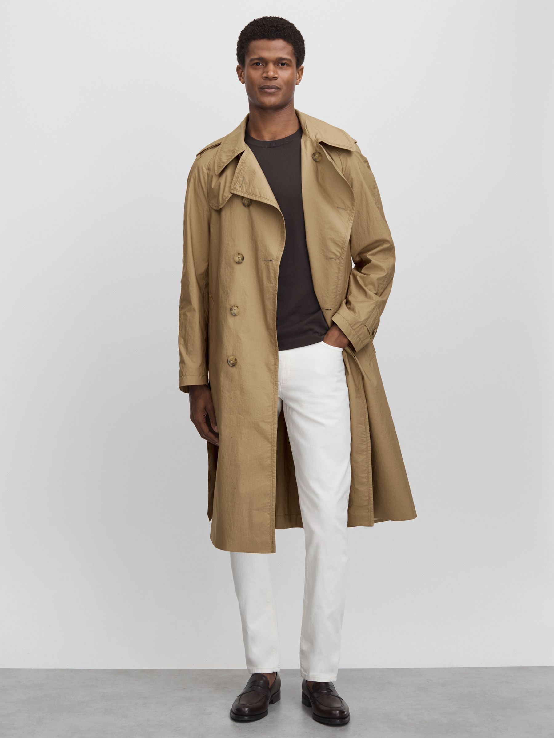 Oscar Jacobson Cotton Trench Coat in Beige - Image 1 of 6