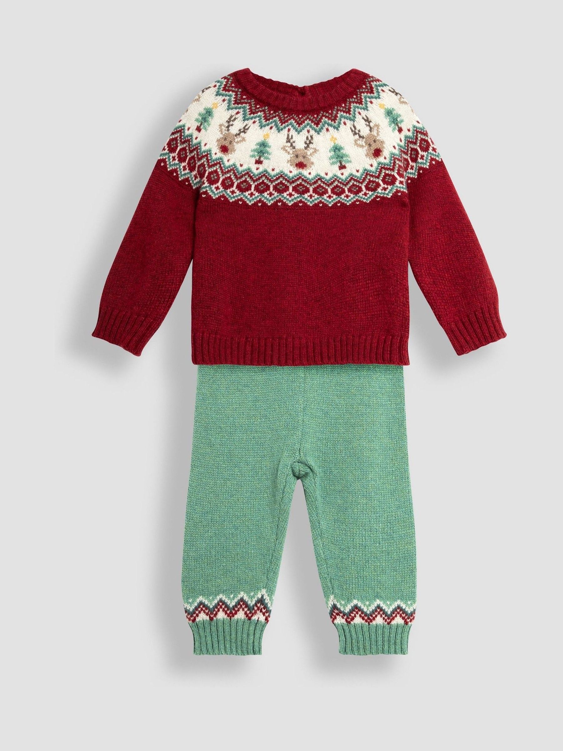 Red Christmas Fair Isle Pattern Knitted Jumper & Leggings Set - Image 1 of 5