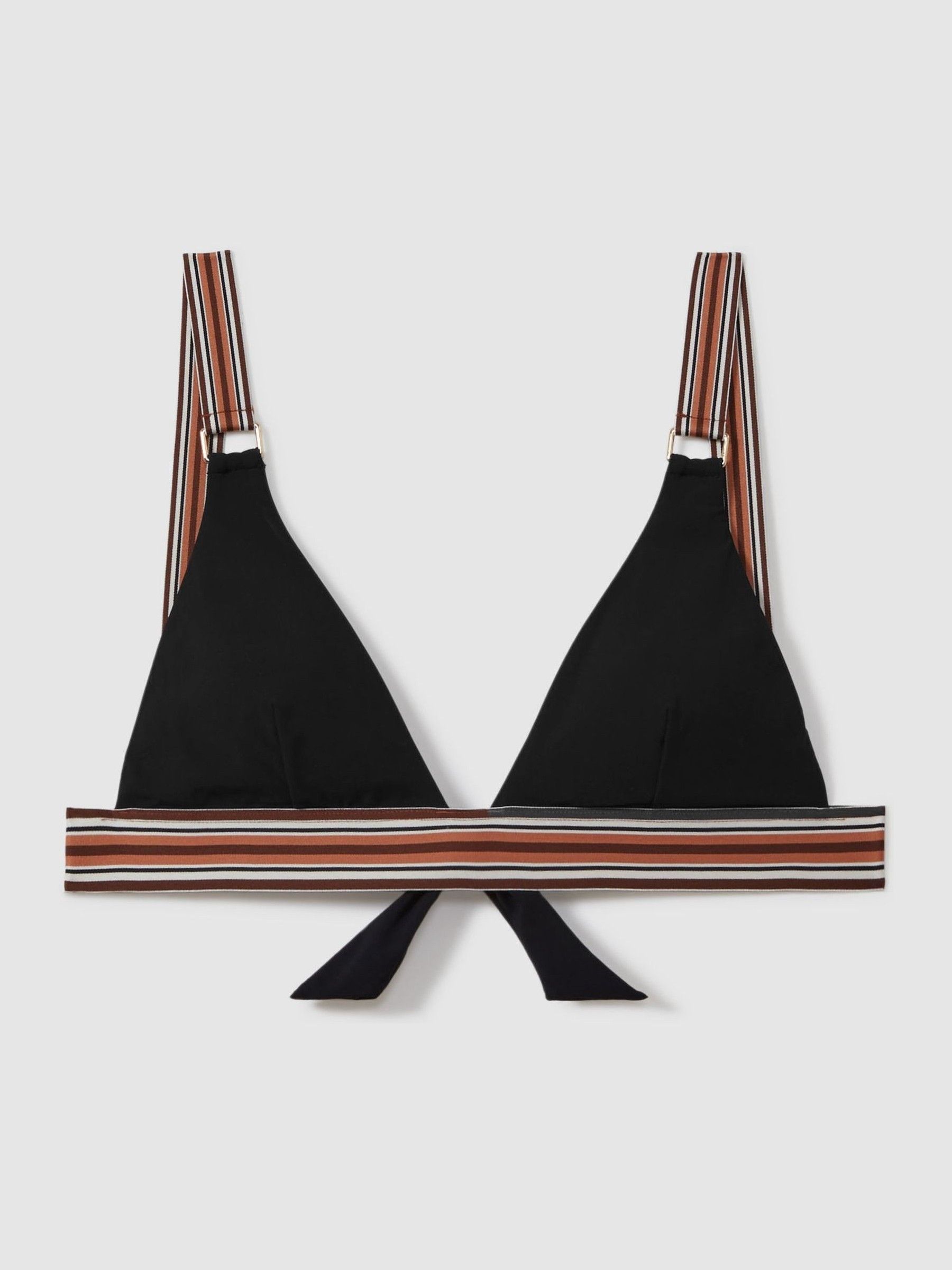 Striped Strap Bikini Top in Black/Brown - Image 2 of 5