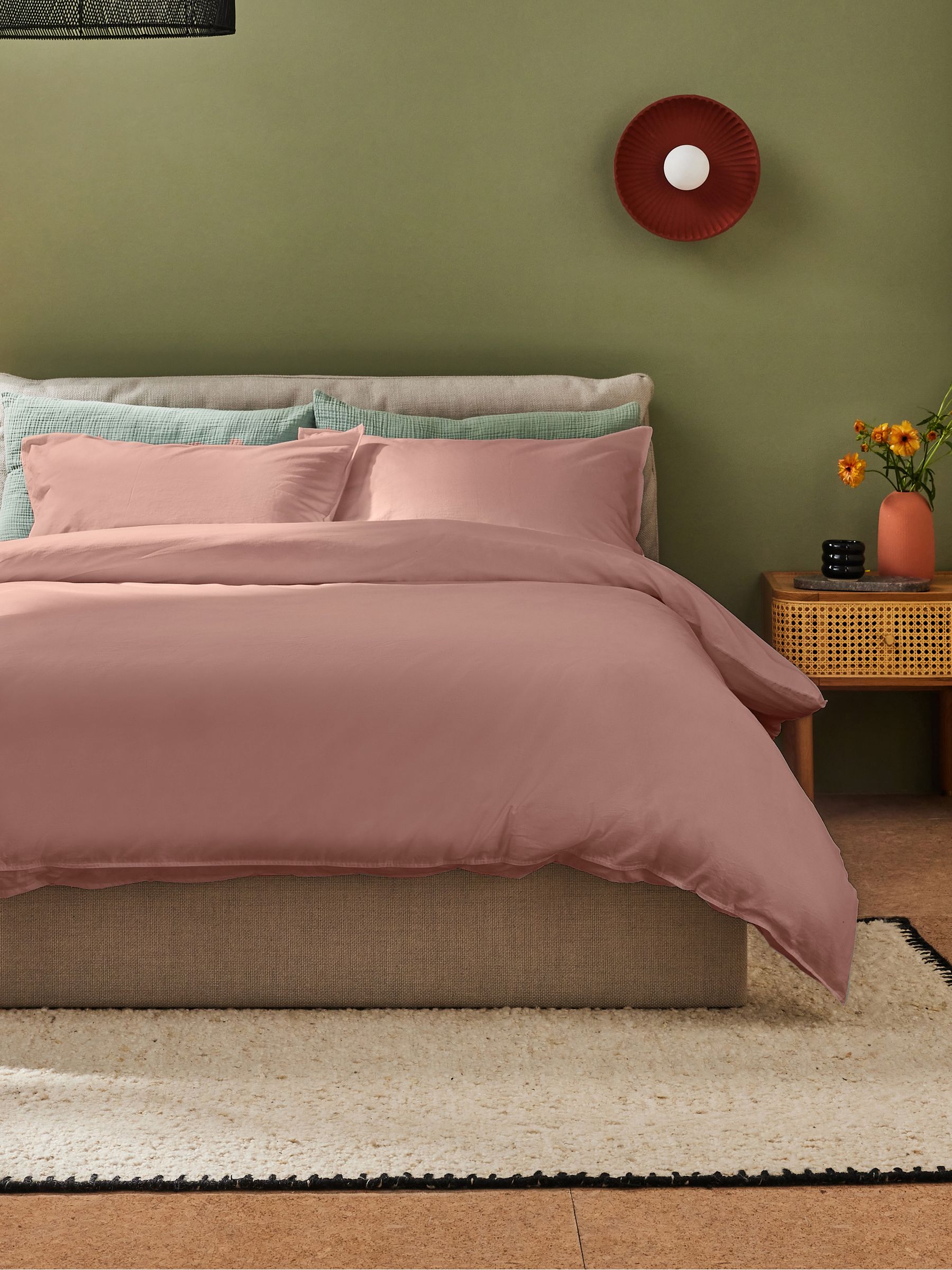 Cosy Washed Cotton Duvet Cover and Pillowcase Set in Dusty Rose - Image 1 of 3
