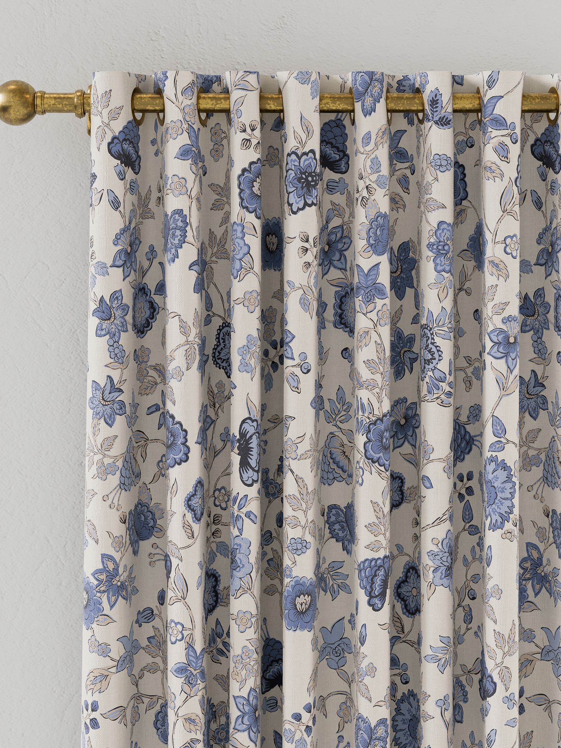 Indienne Floral Set of 2 Blue Blackout Eyelet Curtains - Image 2 of 3