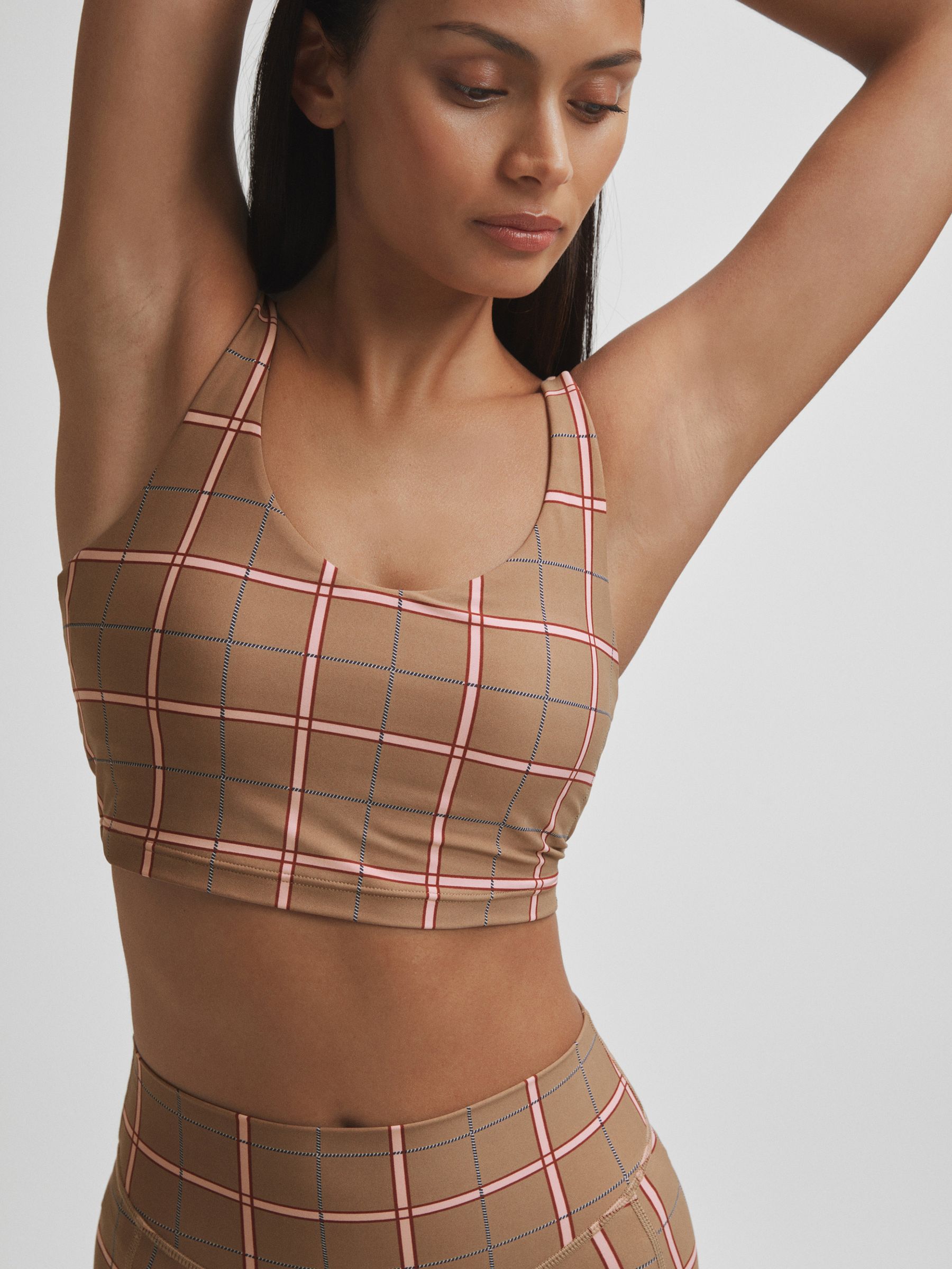 The Upside Check Sports Bra in Brown Check - Image 3 of 5