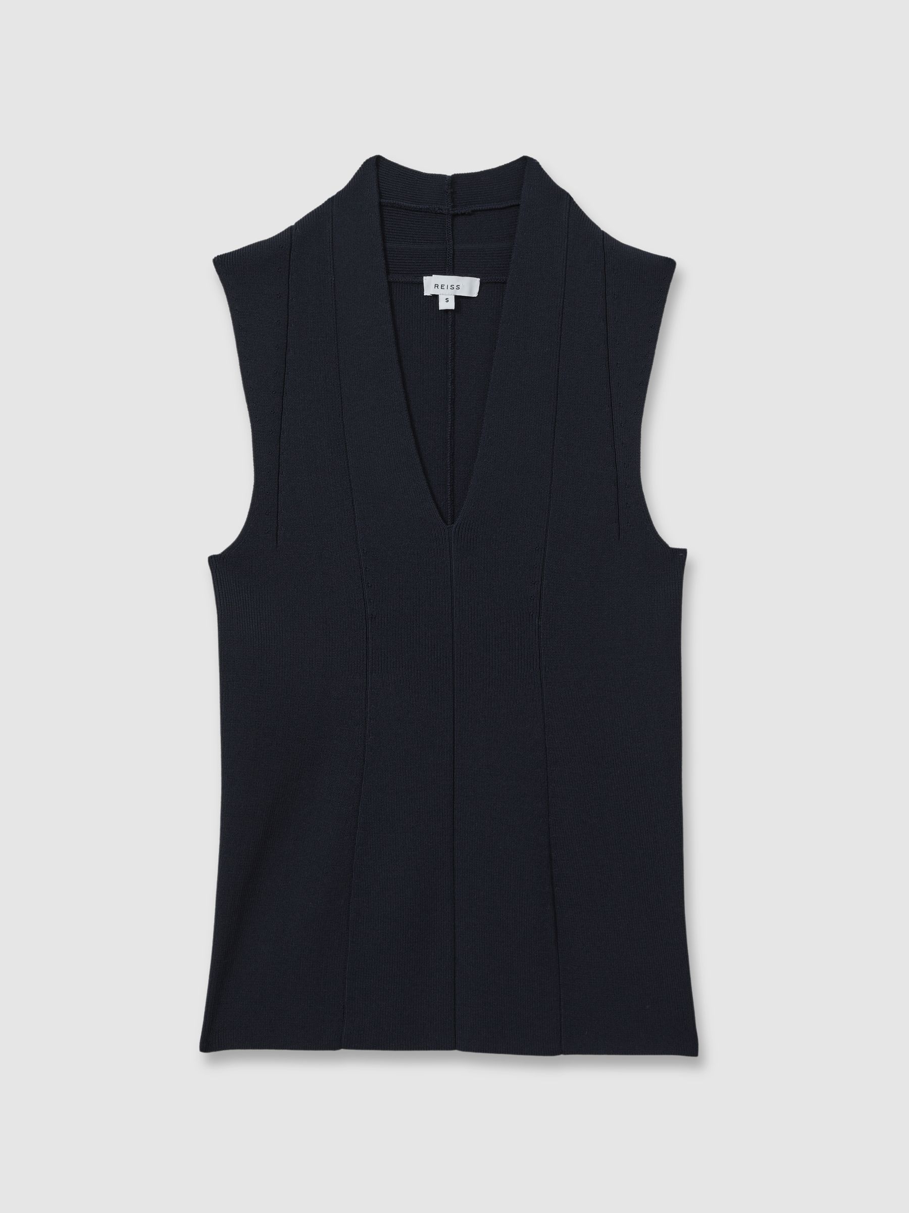 Knitted Sleeveless V-Neck Vest in Navy - Image 2 of 5