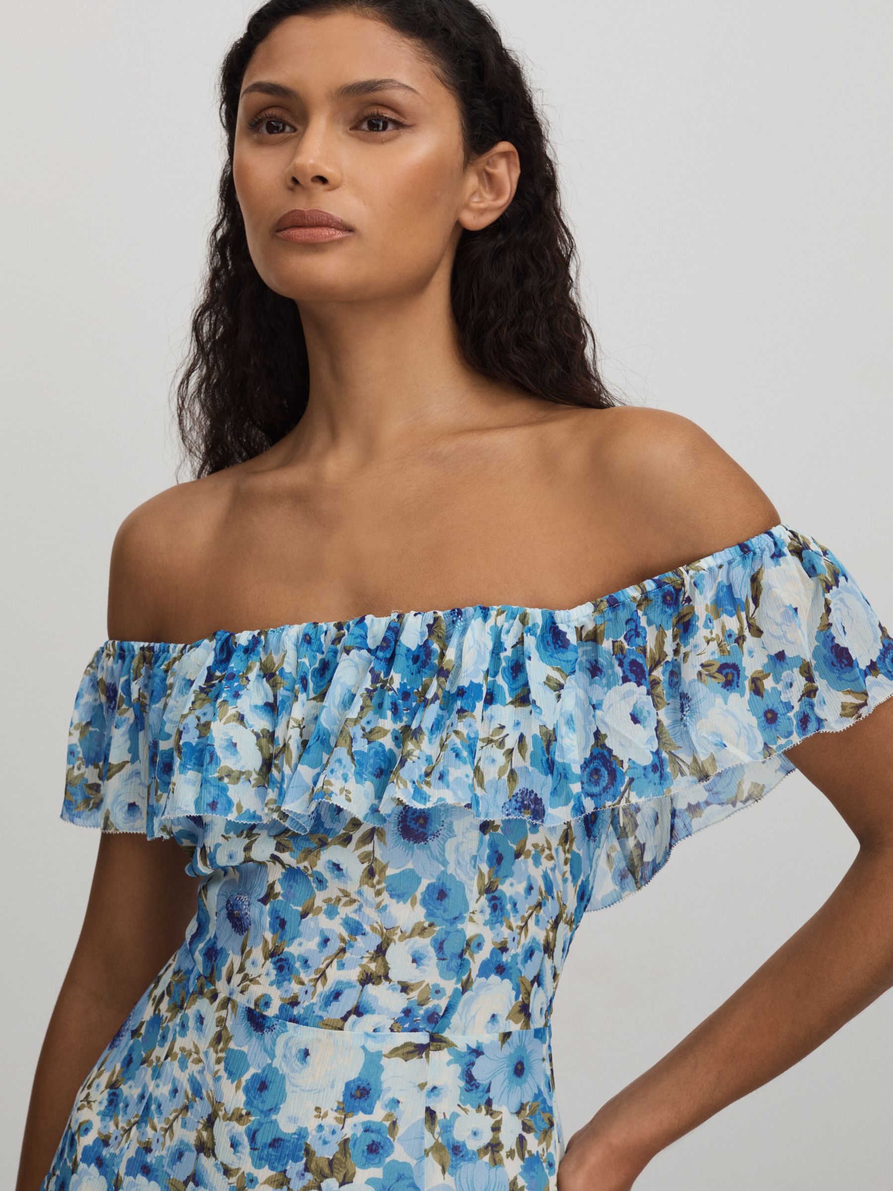 Paige Silk Georgette Floral Print Maxi Dress in Blue Multi - Image 3 of 5