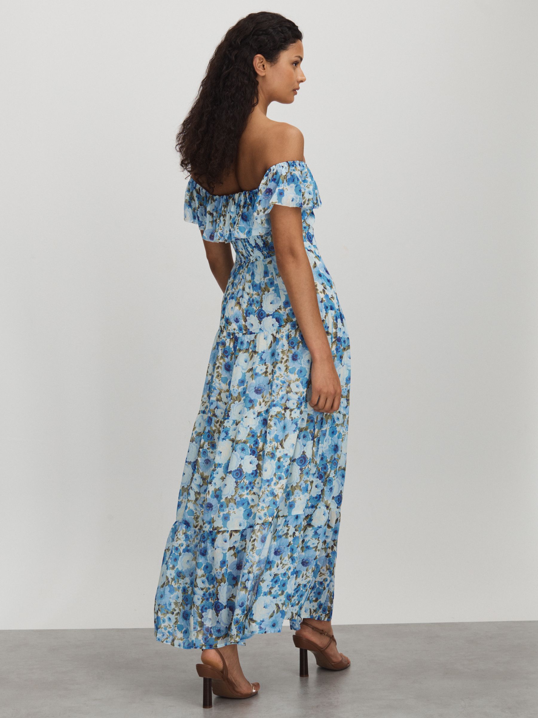Paige Silk Georgette Floral Print Maxi Dress in Blue Multi - Image 4 of 5