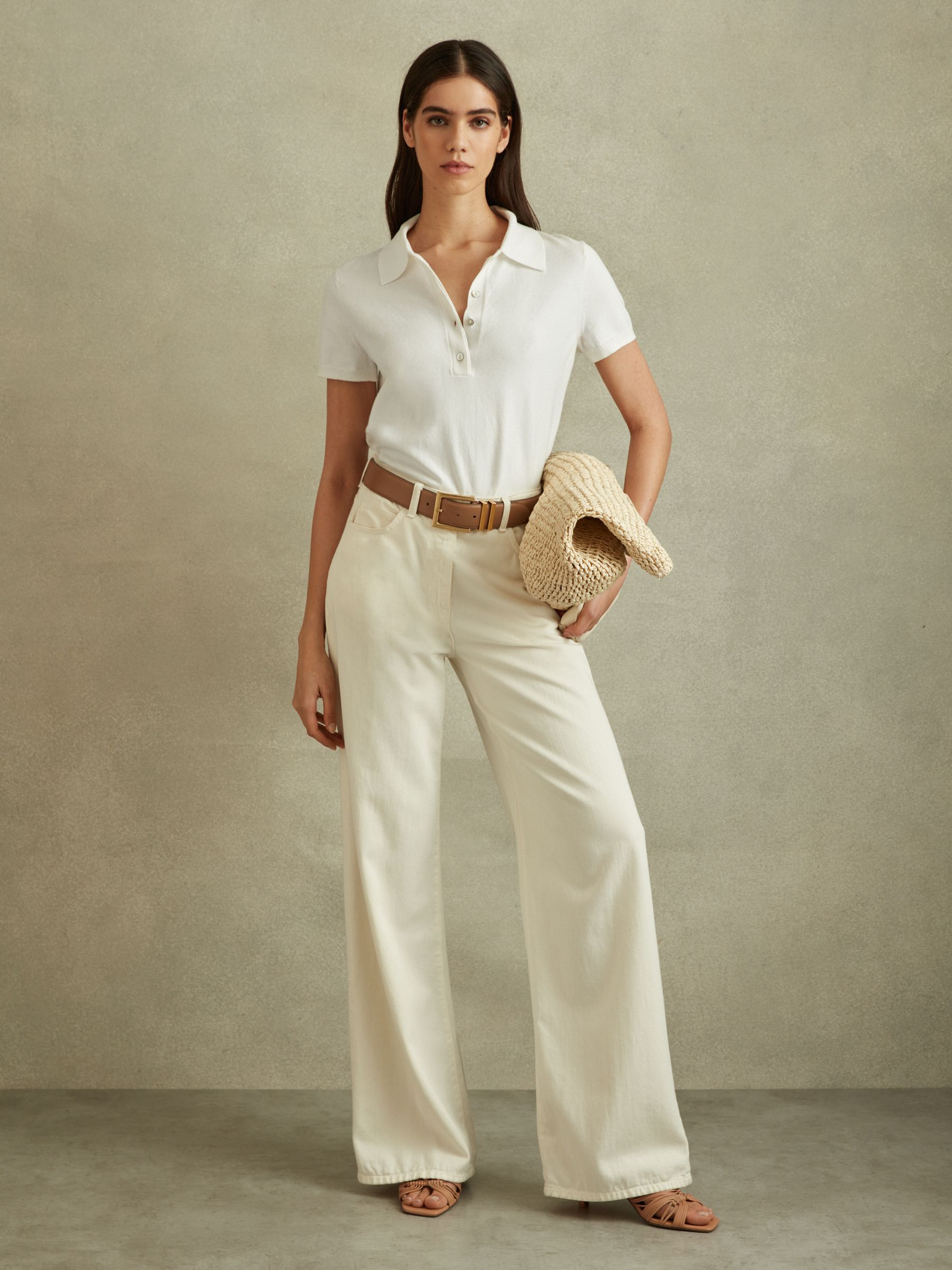 Cotton Blend Polo Shirt in Ivory - Image 1 of 5