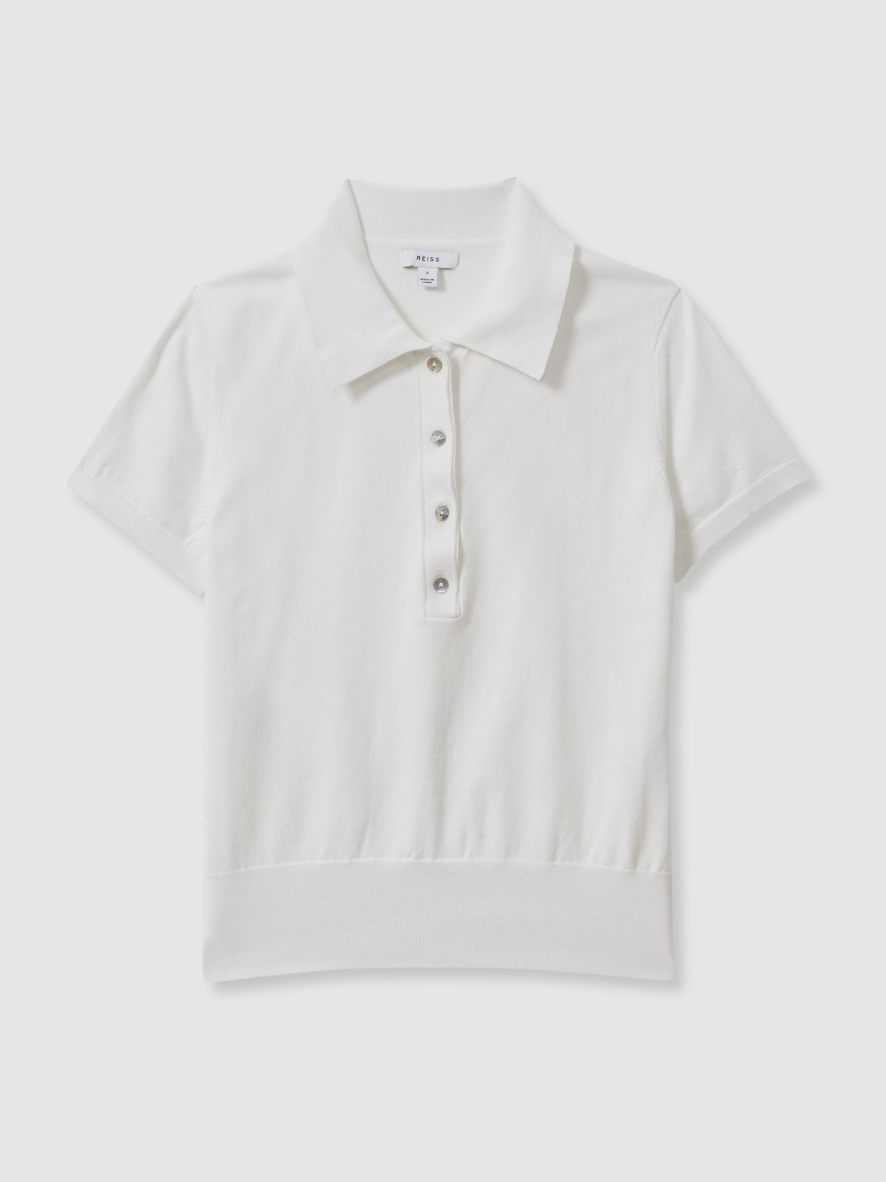 Cotton Blend Polo Shirt in Ivory - Image 2 of 5 Cotton Blend Polo Shirt in Ivory - Image 2 of 5