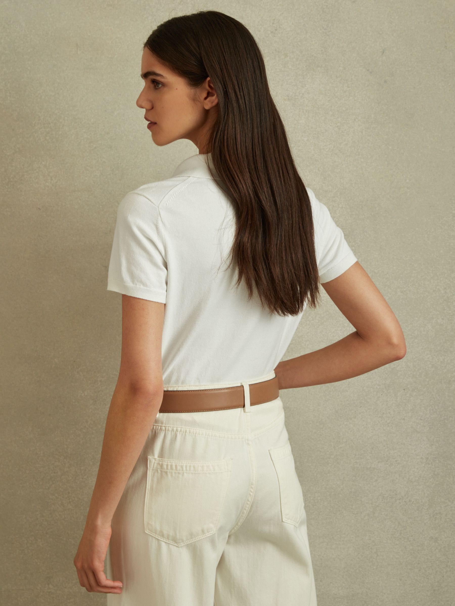 Cotton Blend Polo Shirt in Ivory - Image 4 of 5