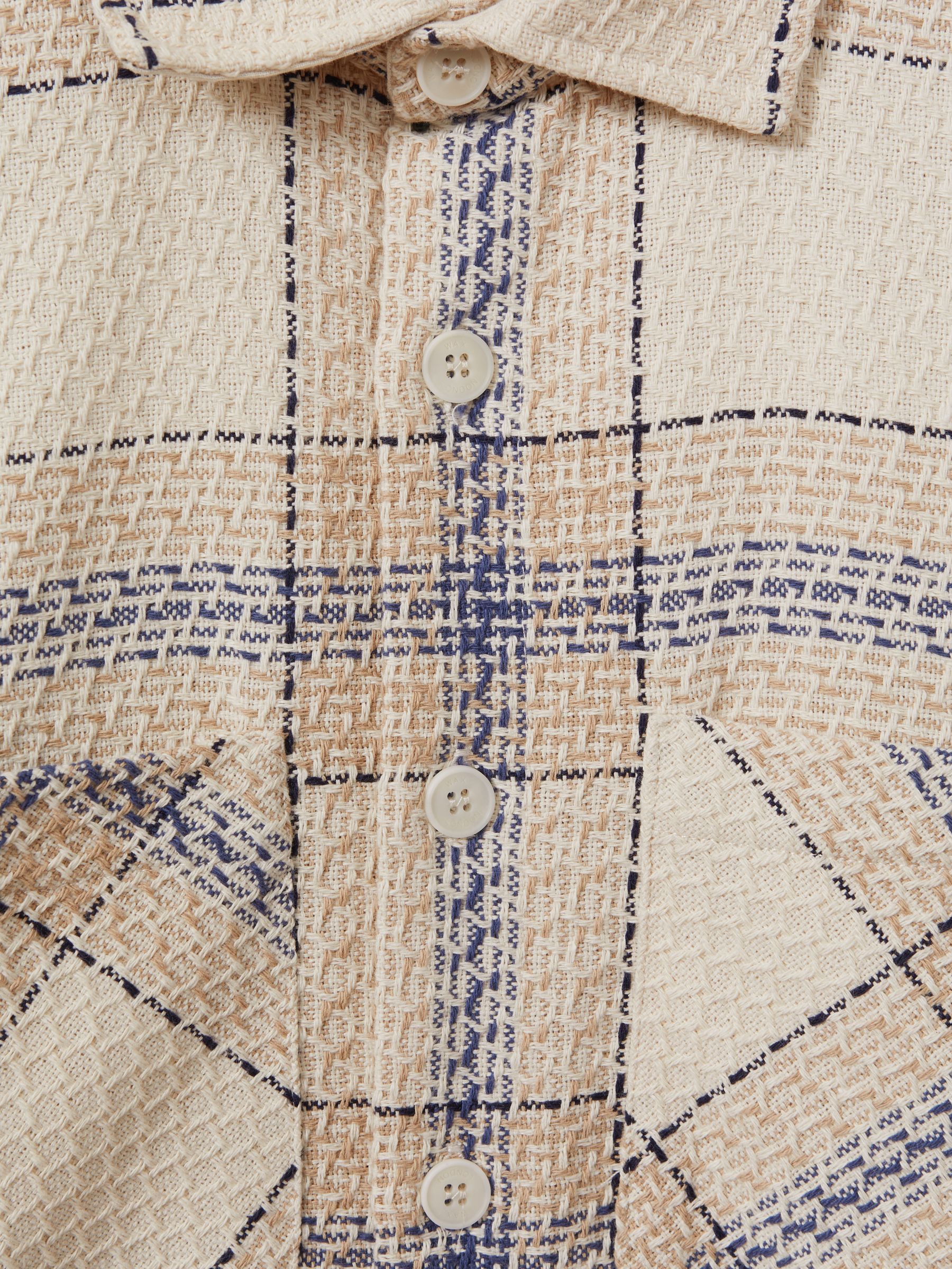 Wax London Textured Check Overshirt in Blue/Ecru - Image 1 of 5 Wax London Textured Check Overshirt in Blue/Ecru - Image 1 of 5