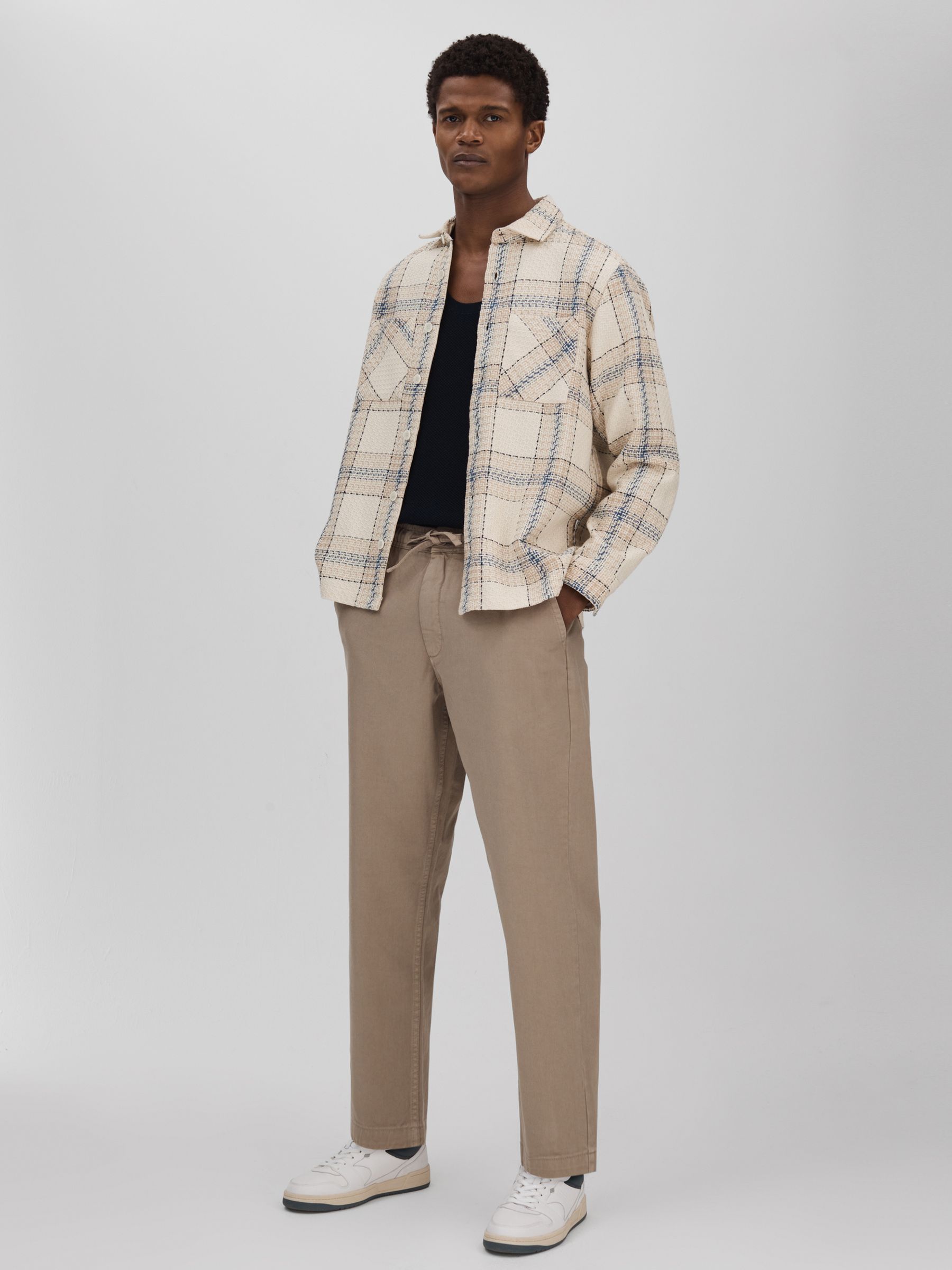 Wax London Textured Check Overshirt in Blue/Ecru - Image 3 of 5