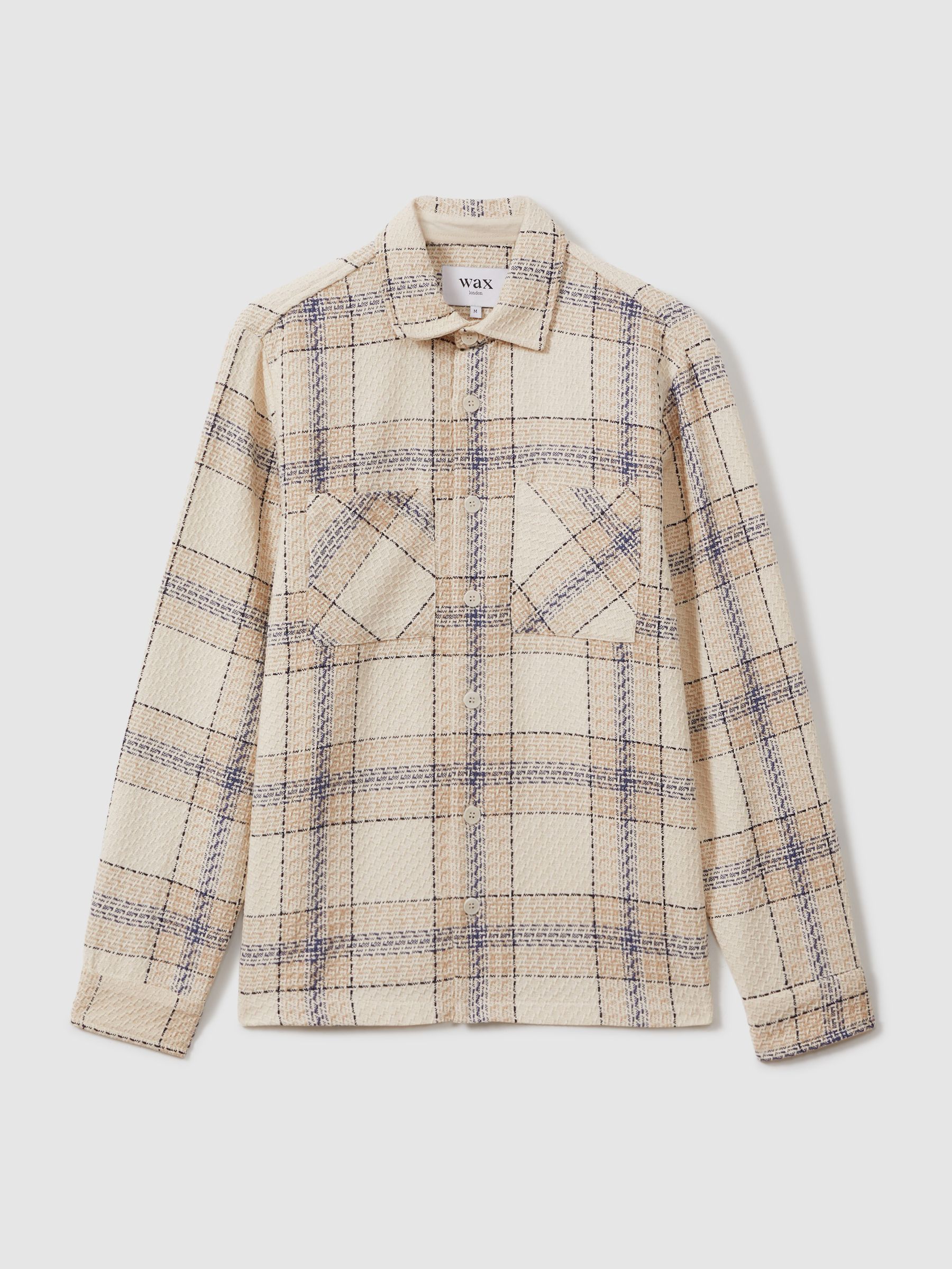 Wax London Textured Check Overshirt in Blue/Ecru - Image 5 of 5