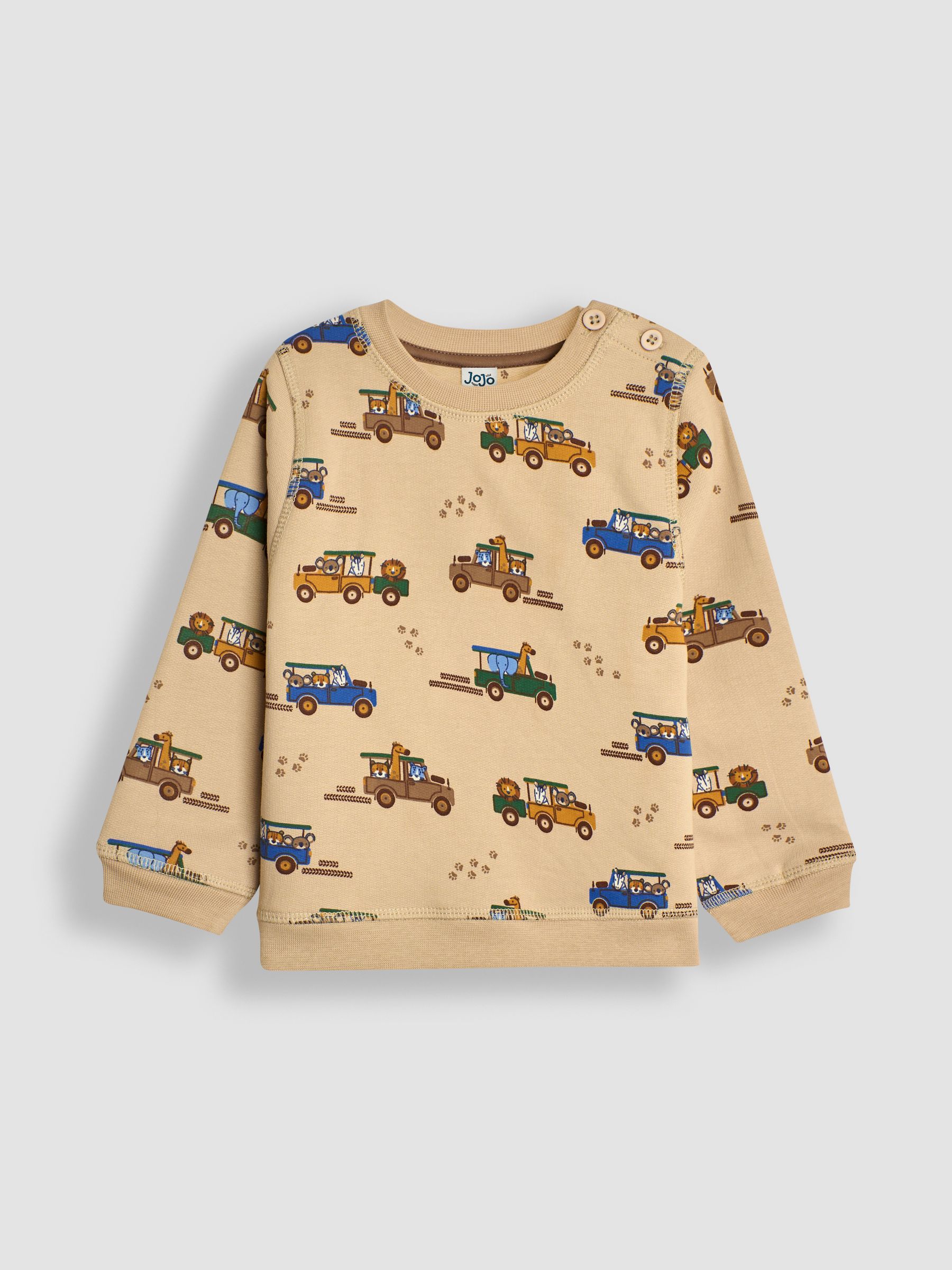 Brown Safari Jeep Construction Vehicle Print Sweatshirt - Image 1 of 3