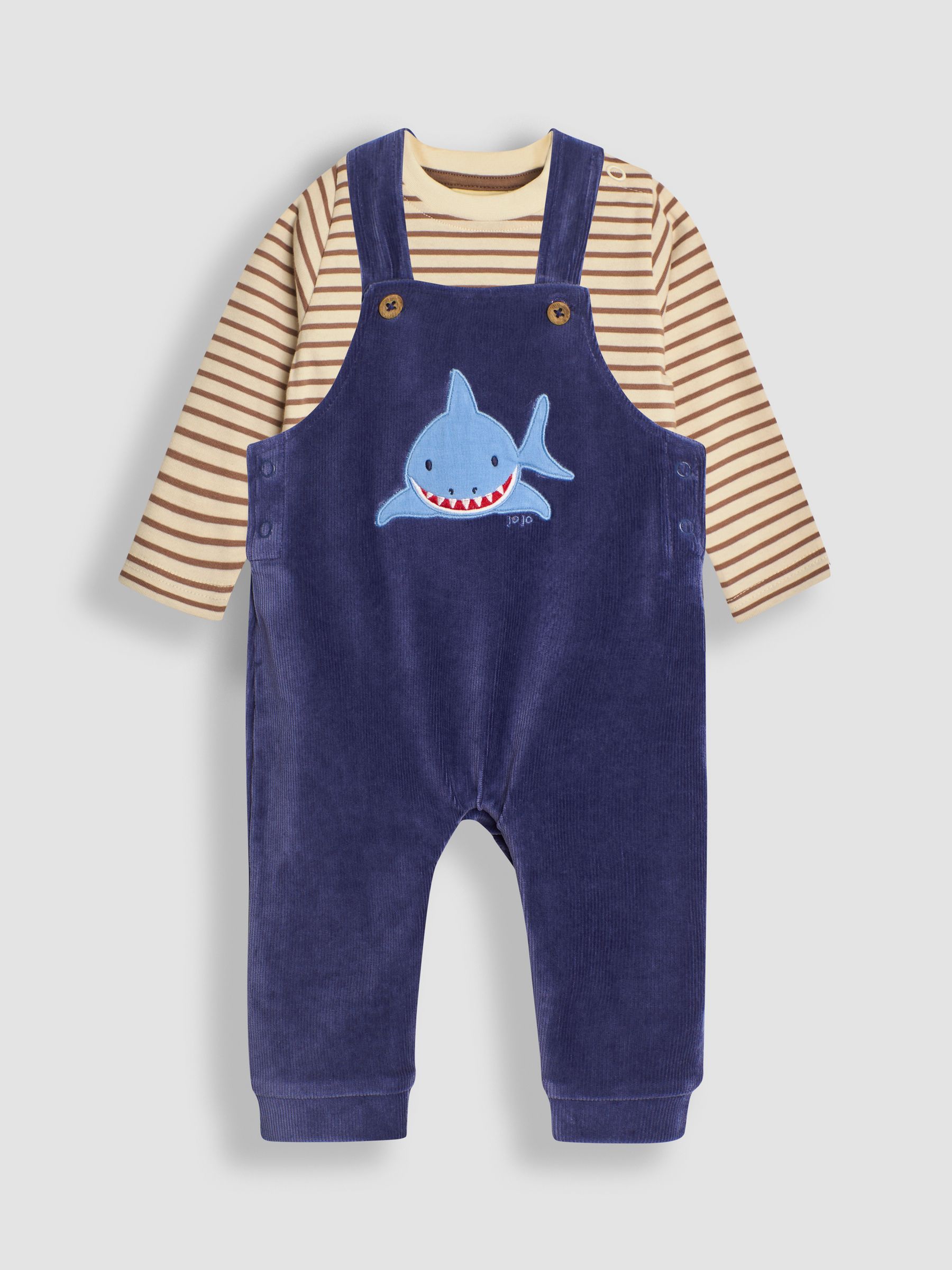 Blue Shark 2-Piece Velour Appliqué Dungarees & Top Set - Image 1 of 6