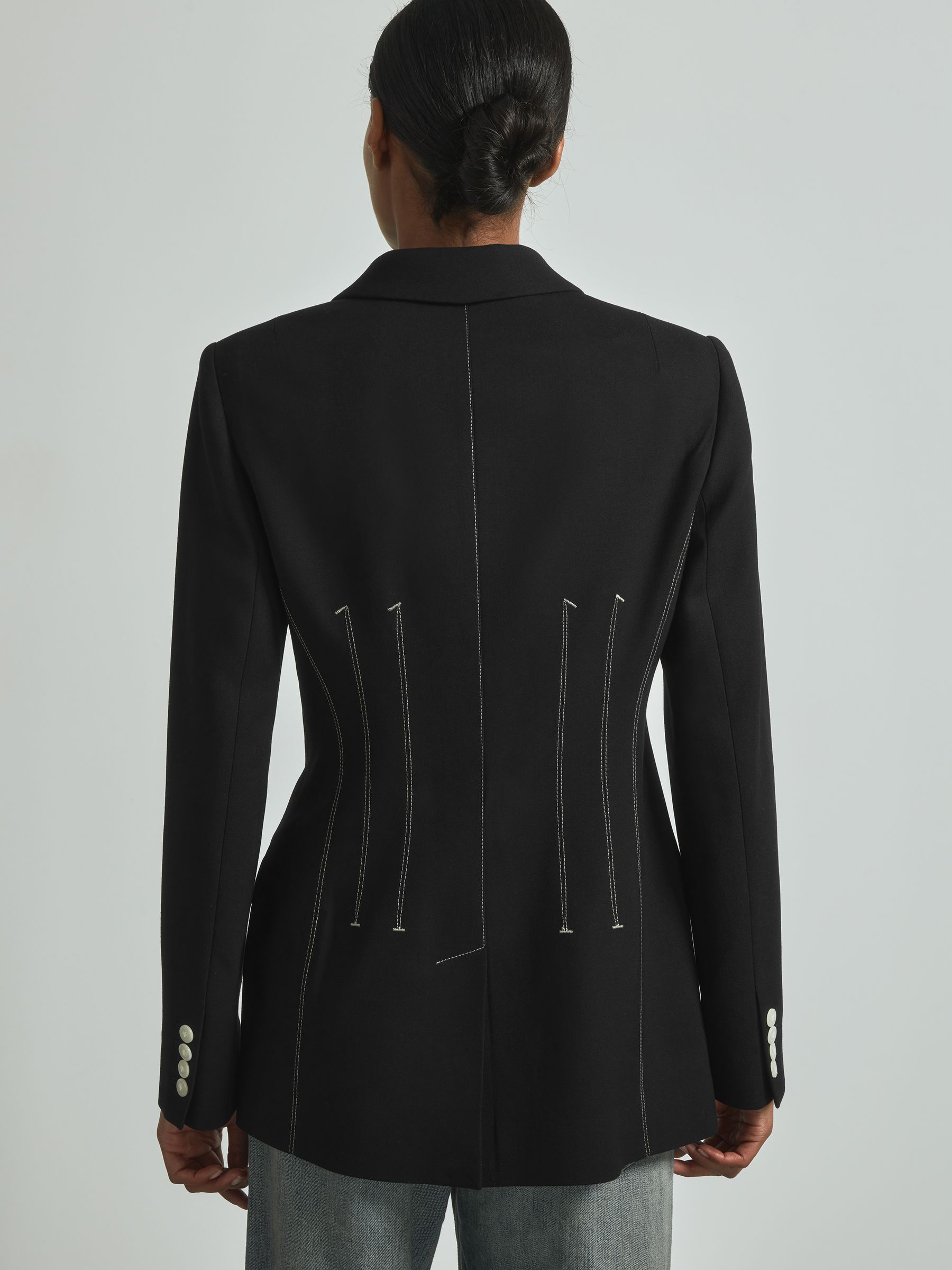 Atelier Double Breasted Corset Stitch Blazer in Black - Image 4 of 5