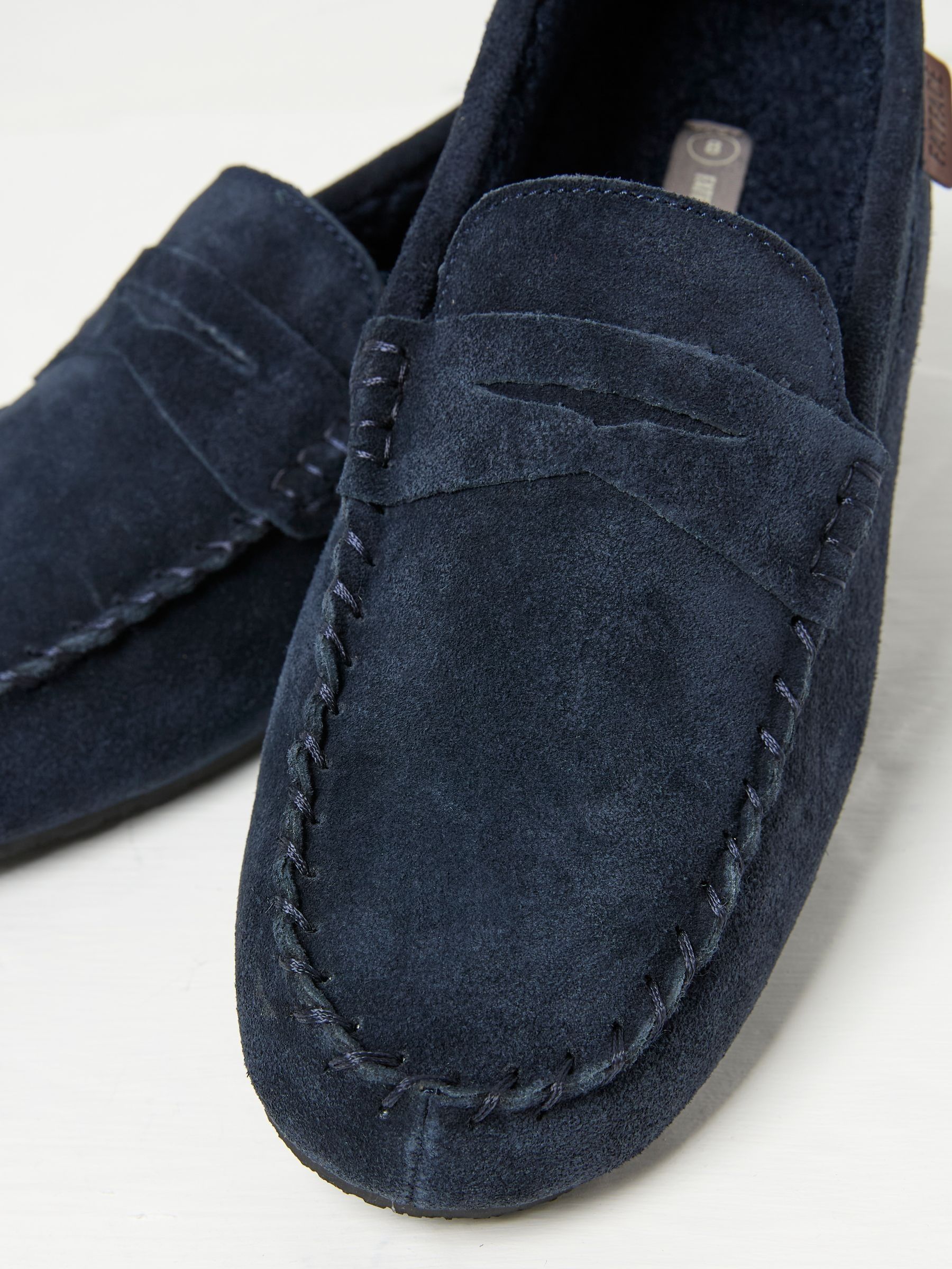 Navy Suede Moccasin Slippers - Image 2 of 2