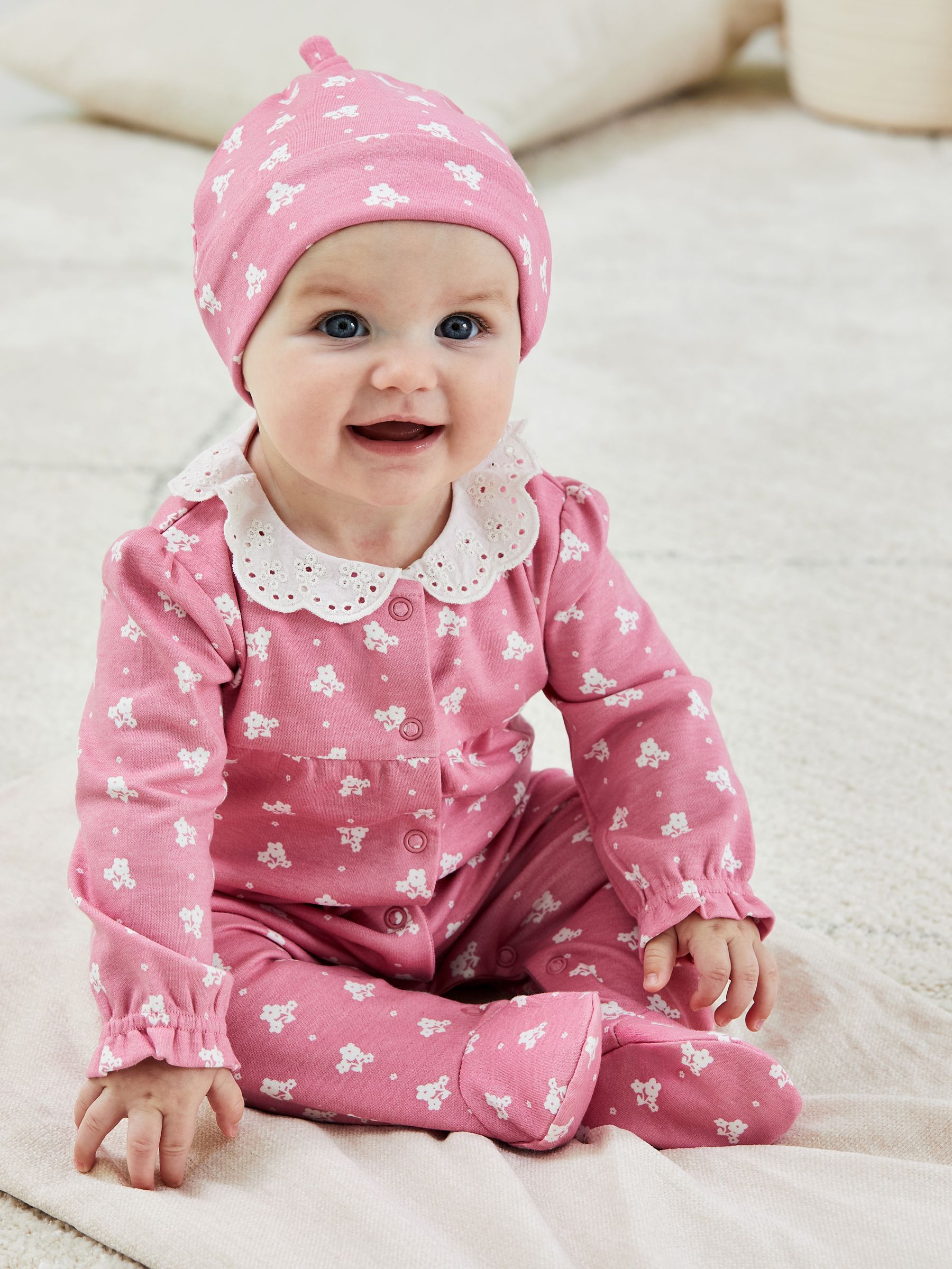 Rose Pink Pretty Printed Collar Sleepsuit - Image 3 of 6