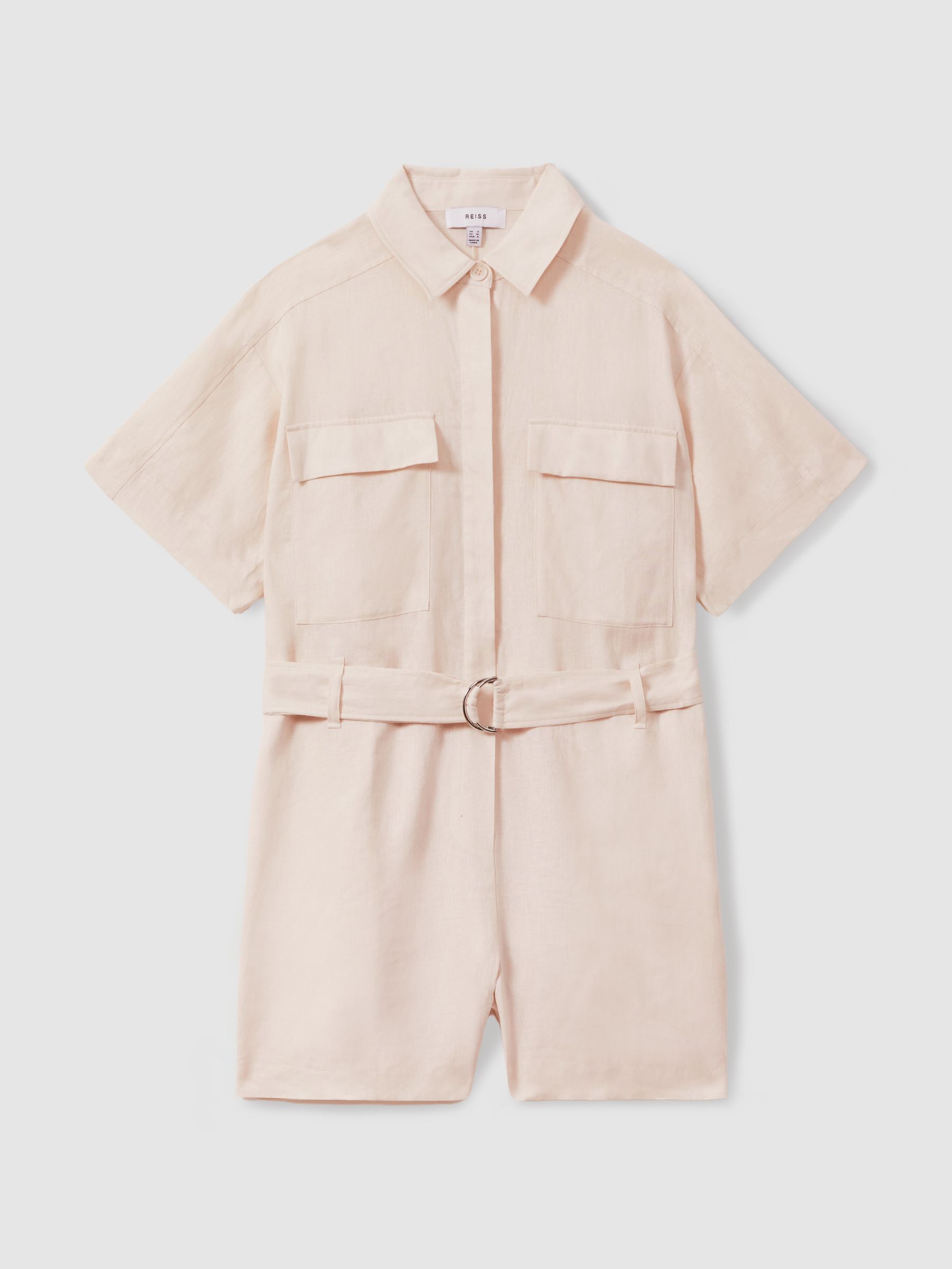 Linen Belted Playsuit in Pink - Image 2 of 5