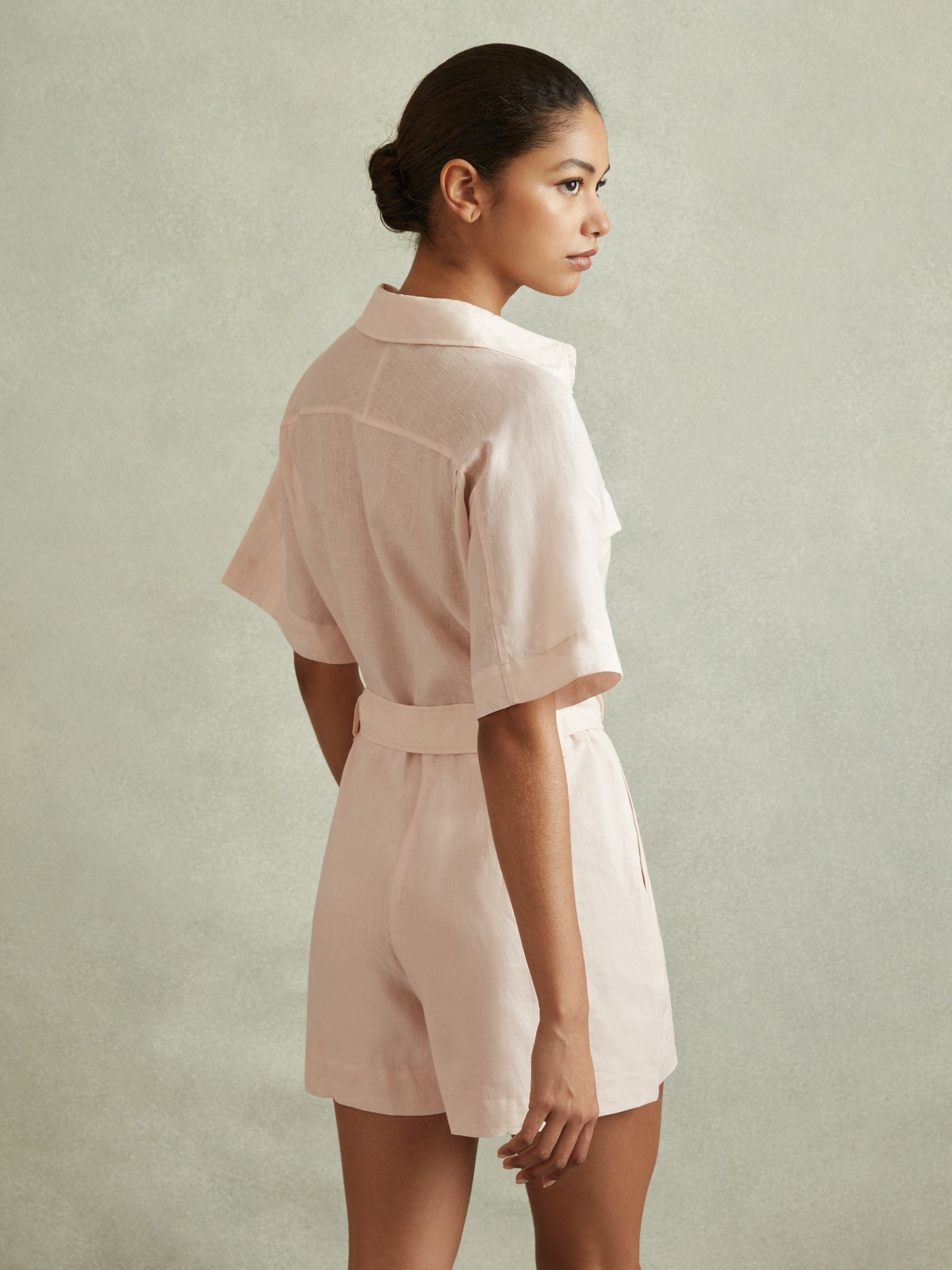 Linen Belted Playsuit in Pink - Image 4 of 5