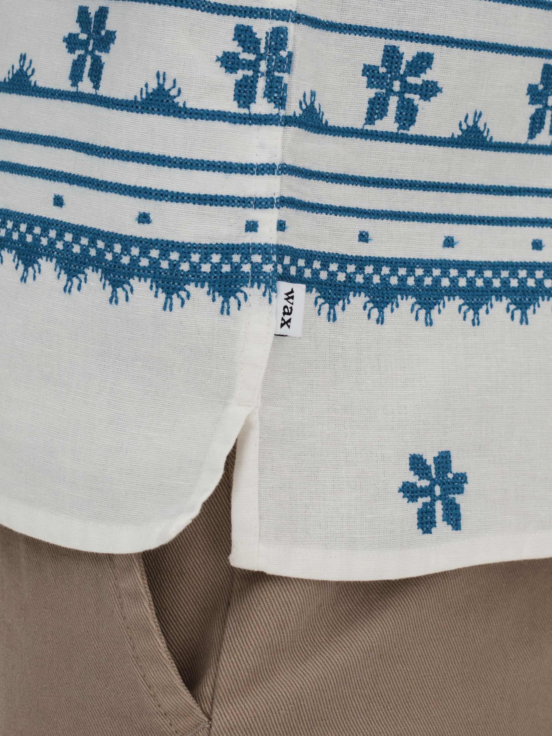 Wax London Relaxed Cotton Linen Embroidered Shirt in Blue/Ecru - Image 4 of 6