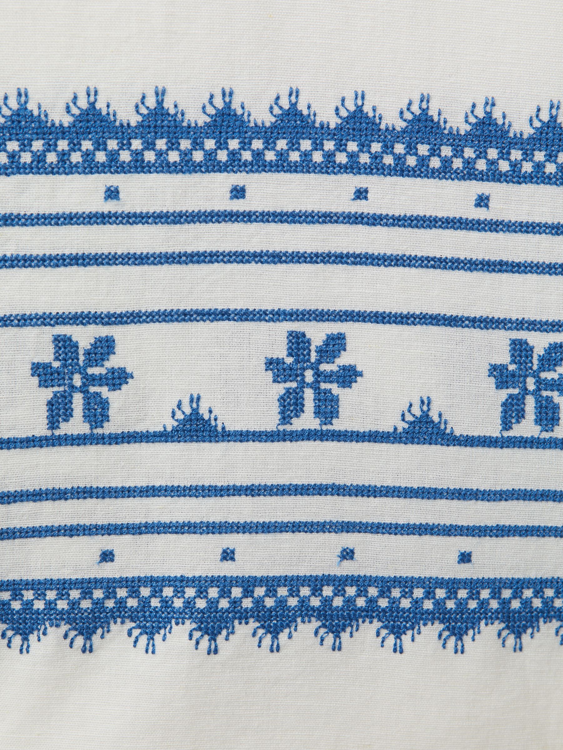 Wax London Relaxed Cotton Linen Embroidered Shirt in Blue/Ecru - Image 6 of 6