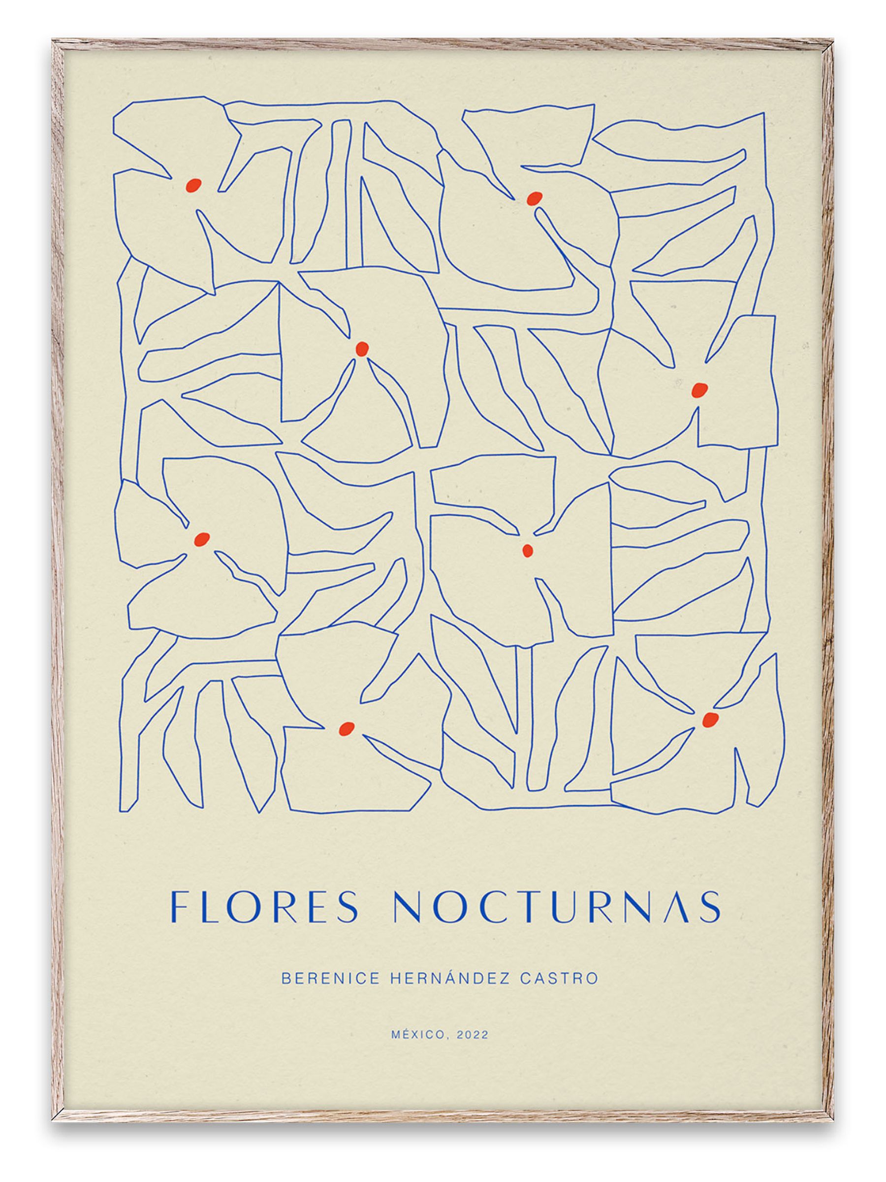 Paper Collective Grey Flores Nocturnas 01 Framed Wall Art Print in Natural Oak Frame - Image 1 of 4