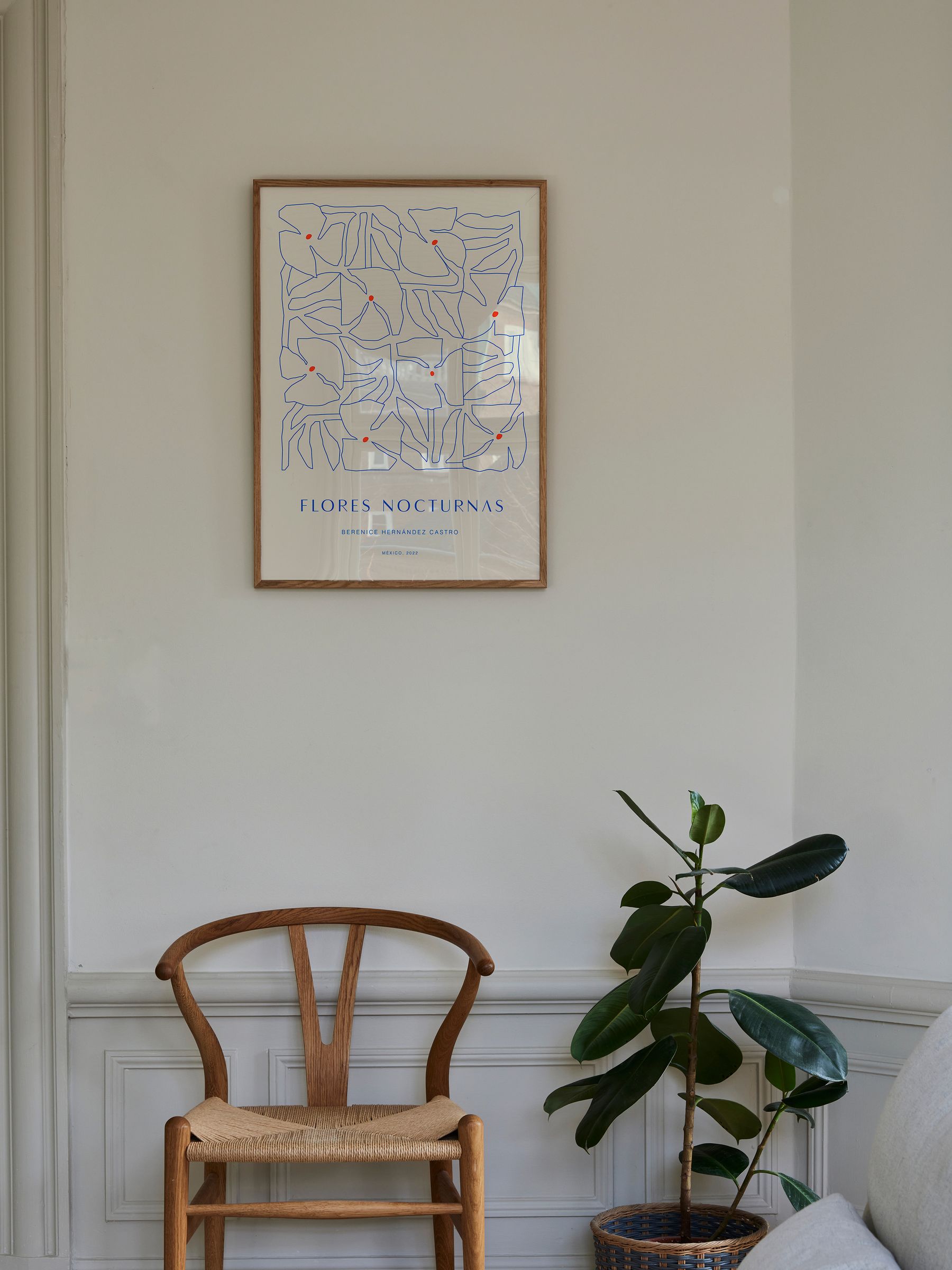 Paper Collective Grey Flores Nocturnas 01 Framed Wall Art Print in Natural Oak Frame - Image 2 of 4