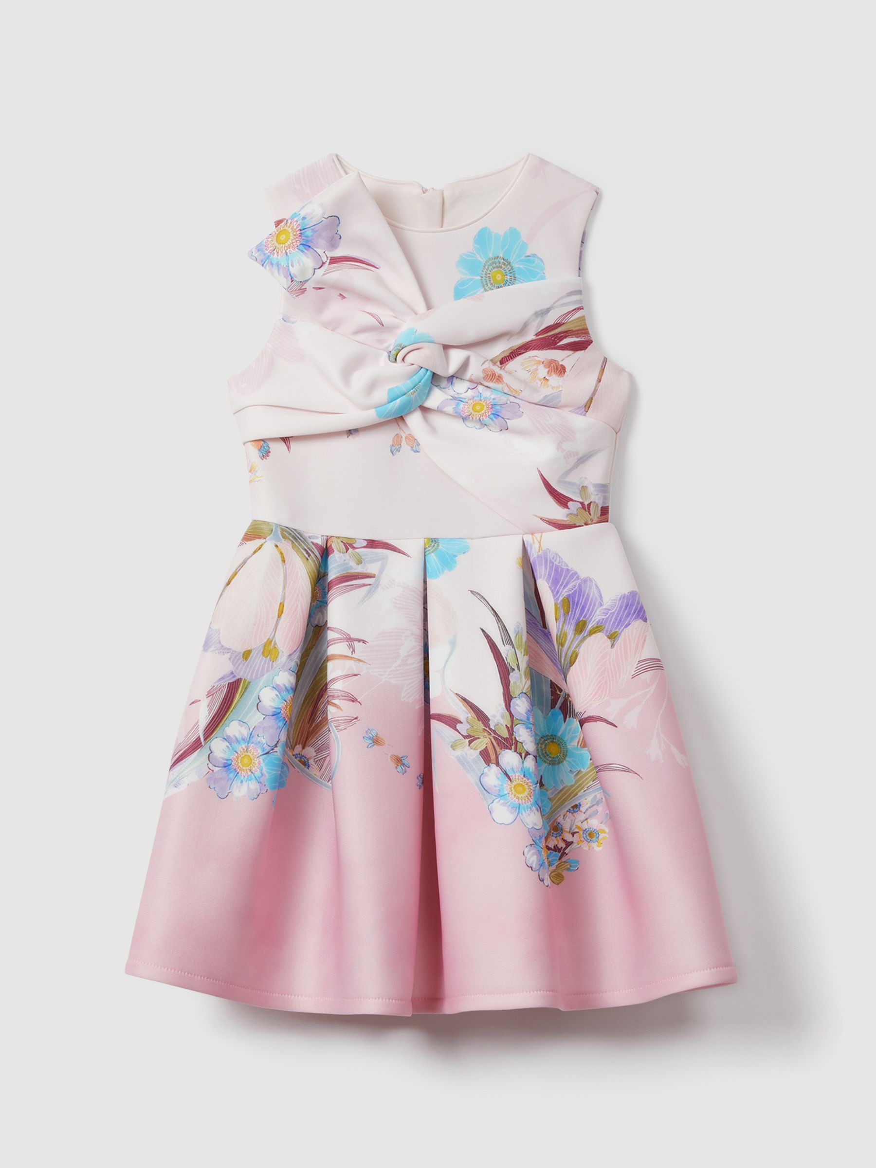 9-13 yrs Floral Scuba Twist Fit-and-Flare Dress in Pink - Image 2 of 5