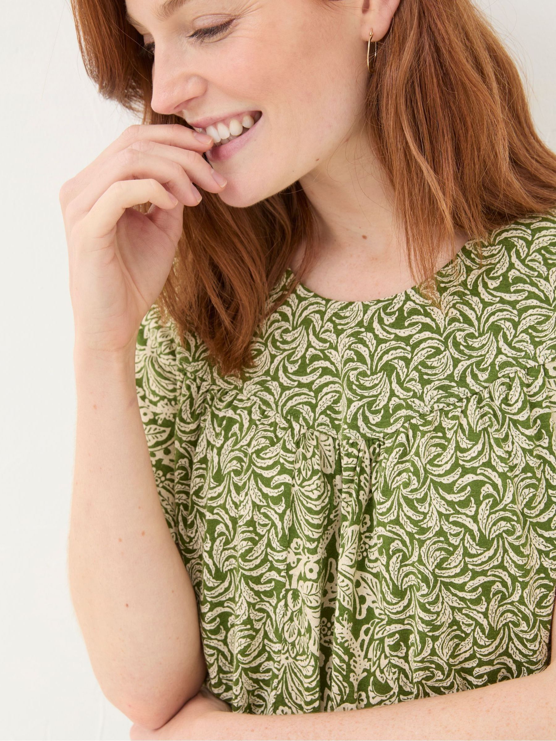 Jade Green Damask Floral Top - Image 4 of 6