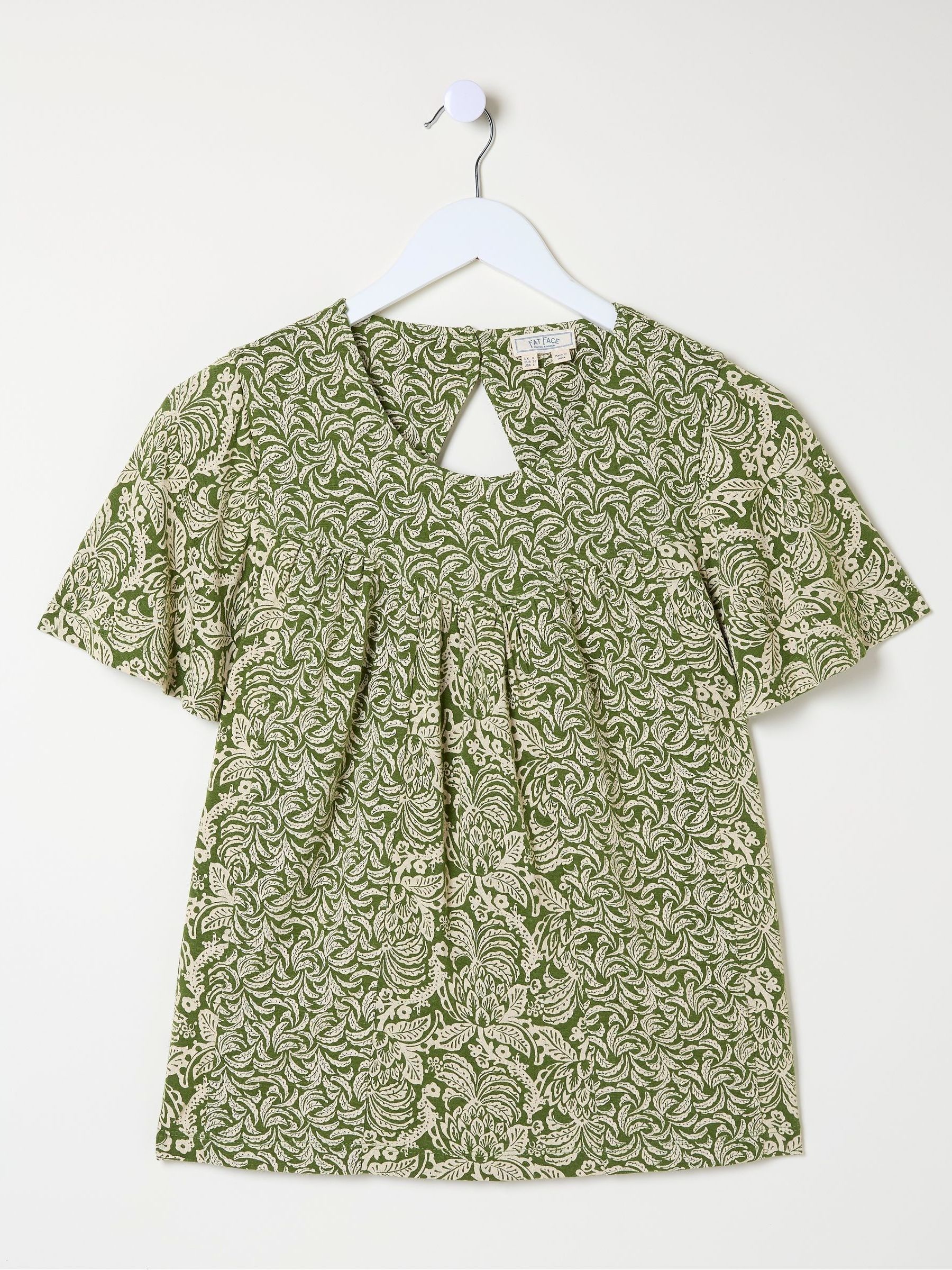 Jade Green Damask Floral Top - Image 6 of 6
