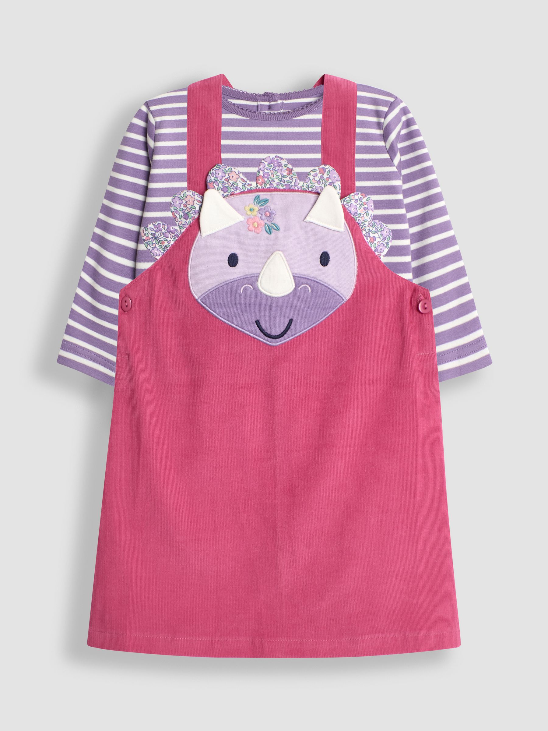 Fuchsia Novelty Appliqué Cord Pinafore Dress & Top Set - Image 1 of 5