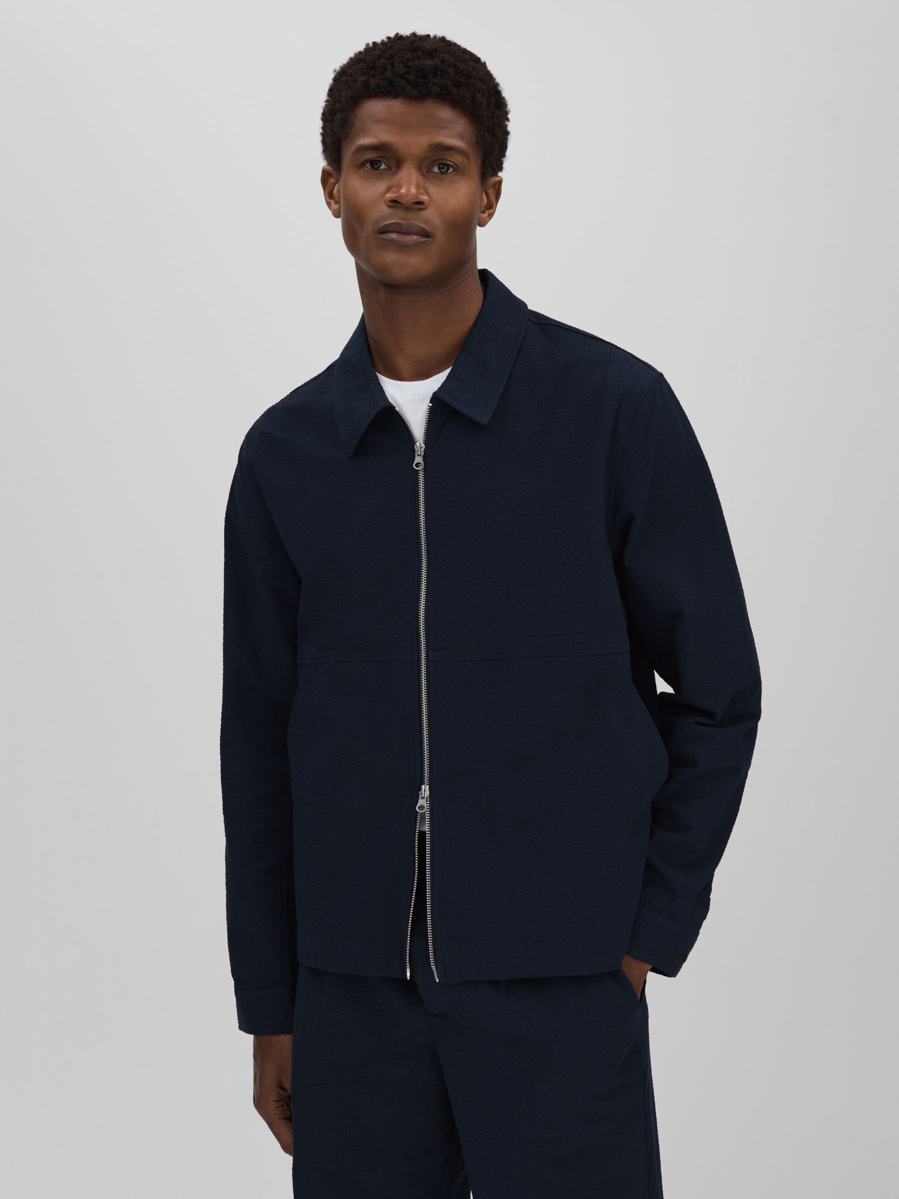 Wax London Seersucker Jacket in Navy - Image 1 of 6
