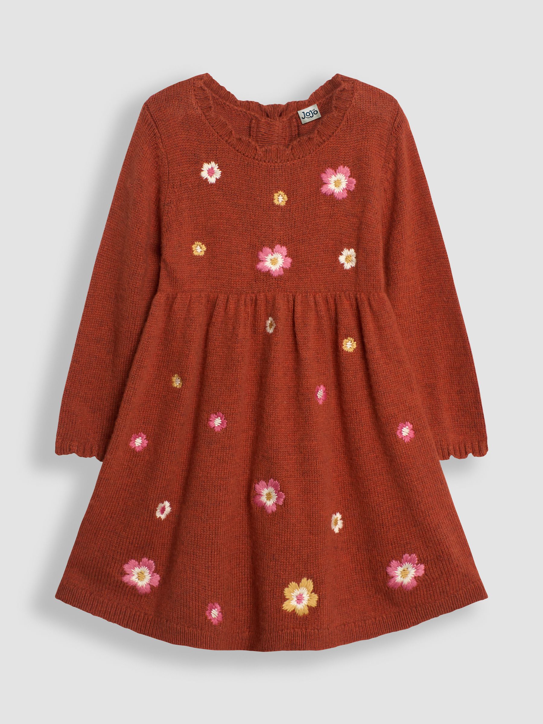 Rust Orange Flower Embroidered Knit Dress - Image 1 of 3