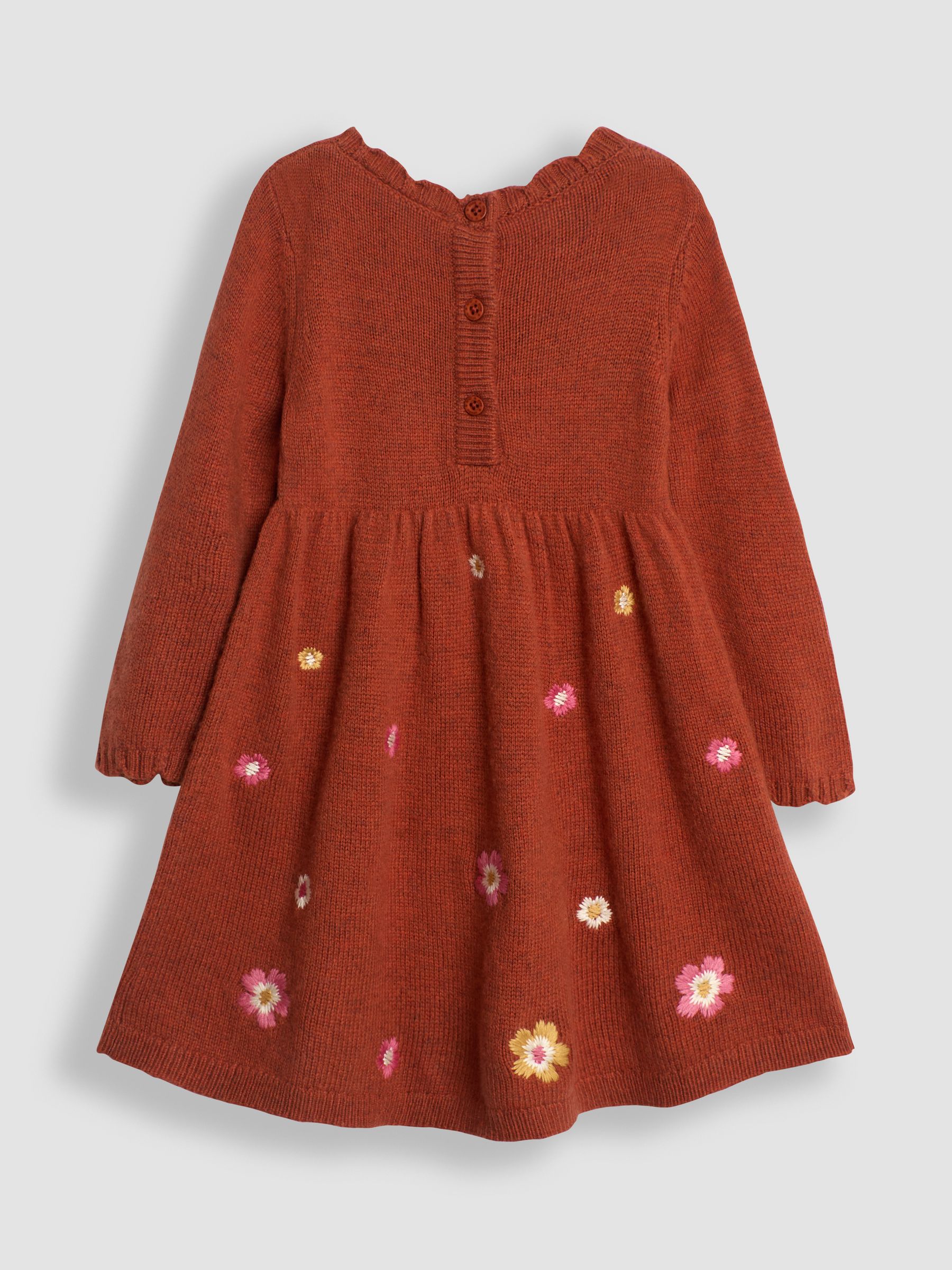 Rust Orange Flower Embroidered Knit Dress - Image 2 of 3