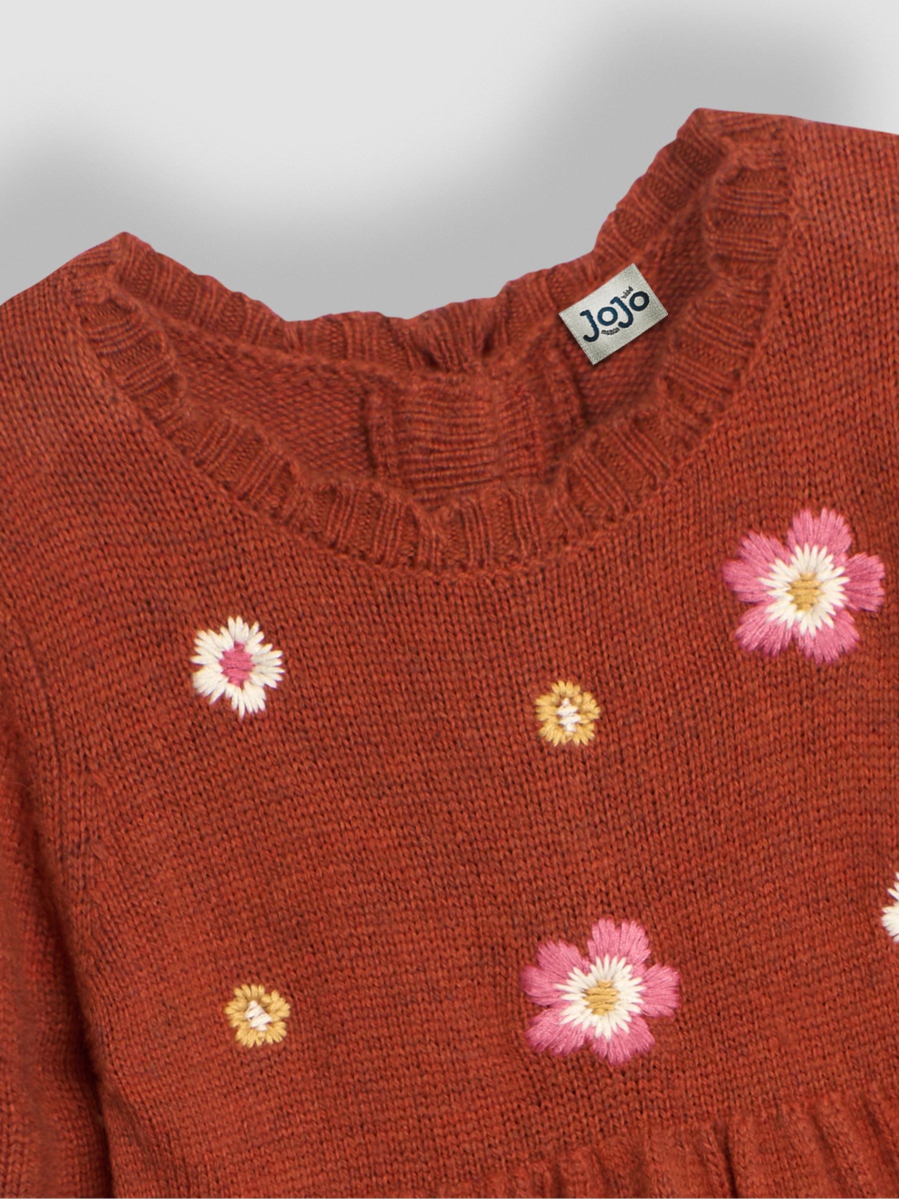 Rust Orange Flower Embroidered Knit Dress - Image 3 of 3
