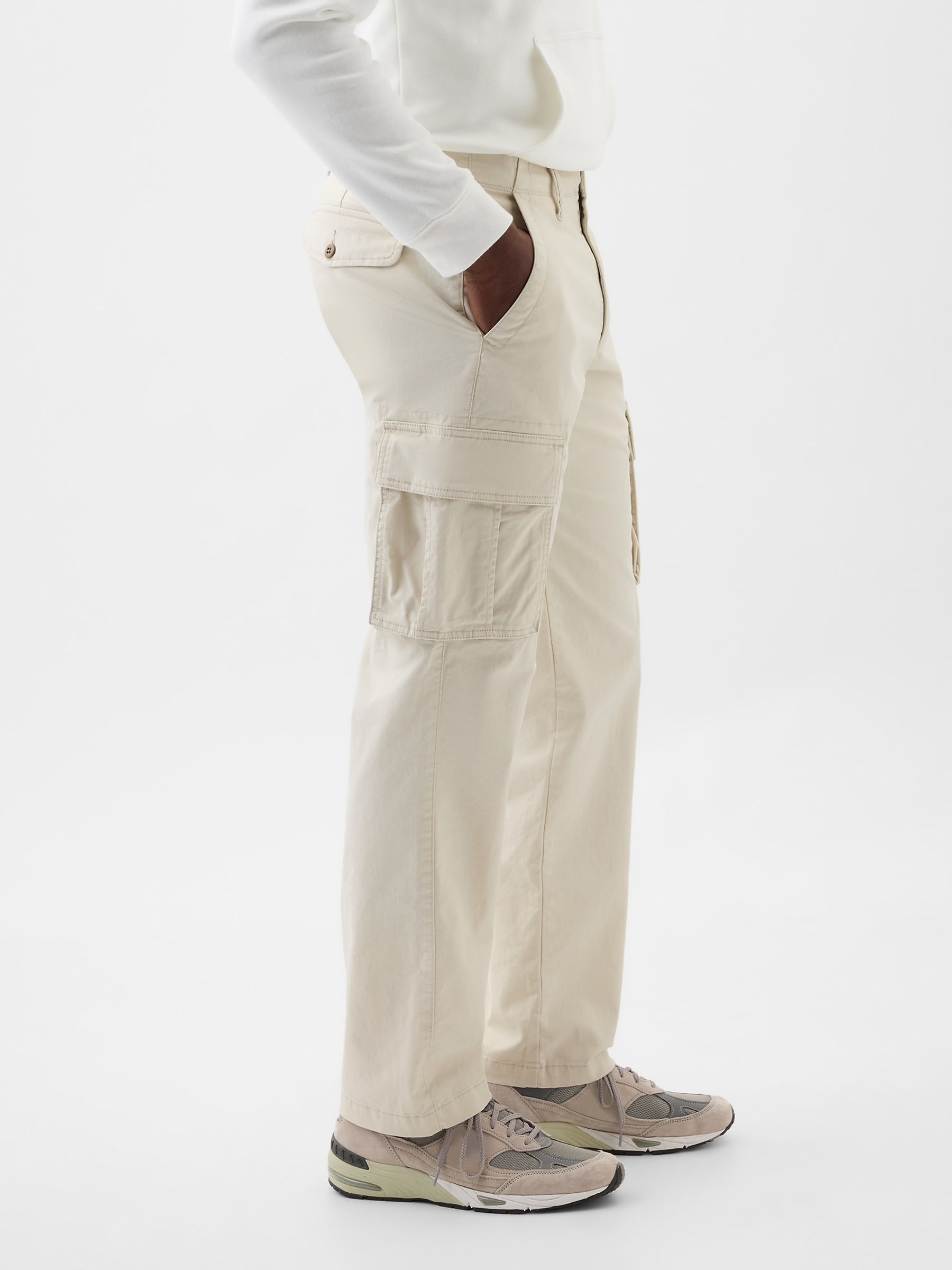 Beige Straight Fit Cargo Trousers - Image 3 of 5