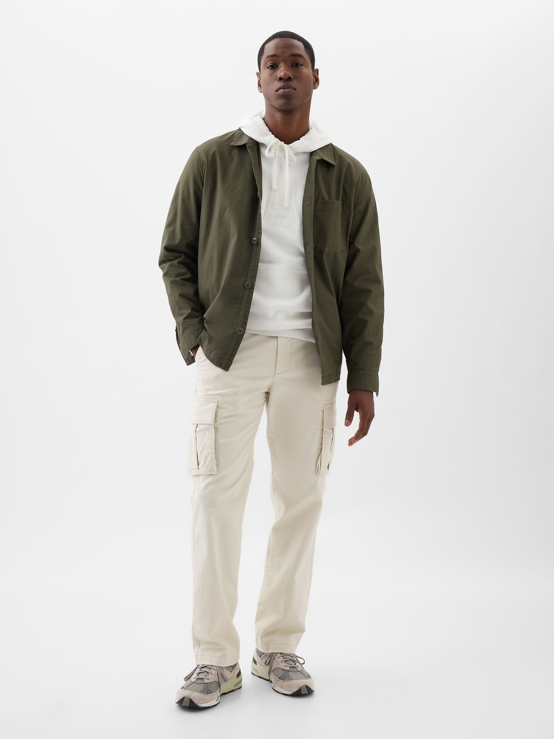 Beige Straight Fit Cargo Trousers - Image 4 of 5