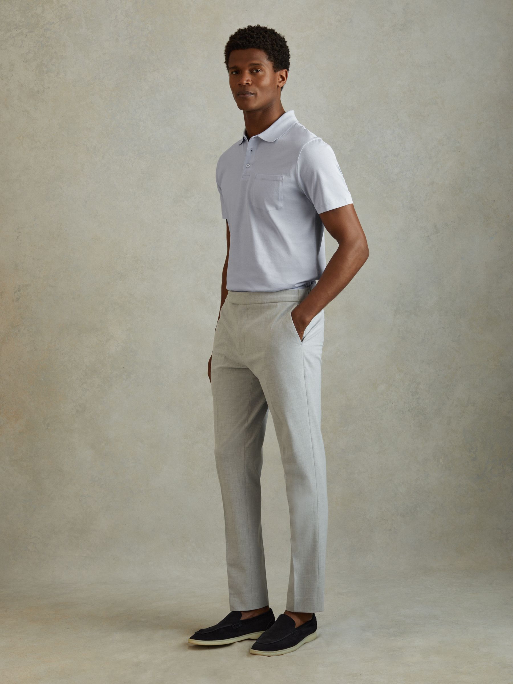 Austin Soft Blue Mercerised 100% Cotton Polo Shirt - Image 3 of 5