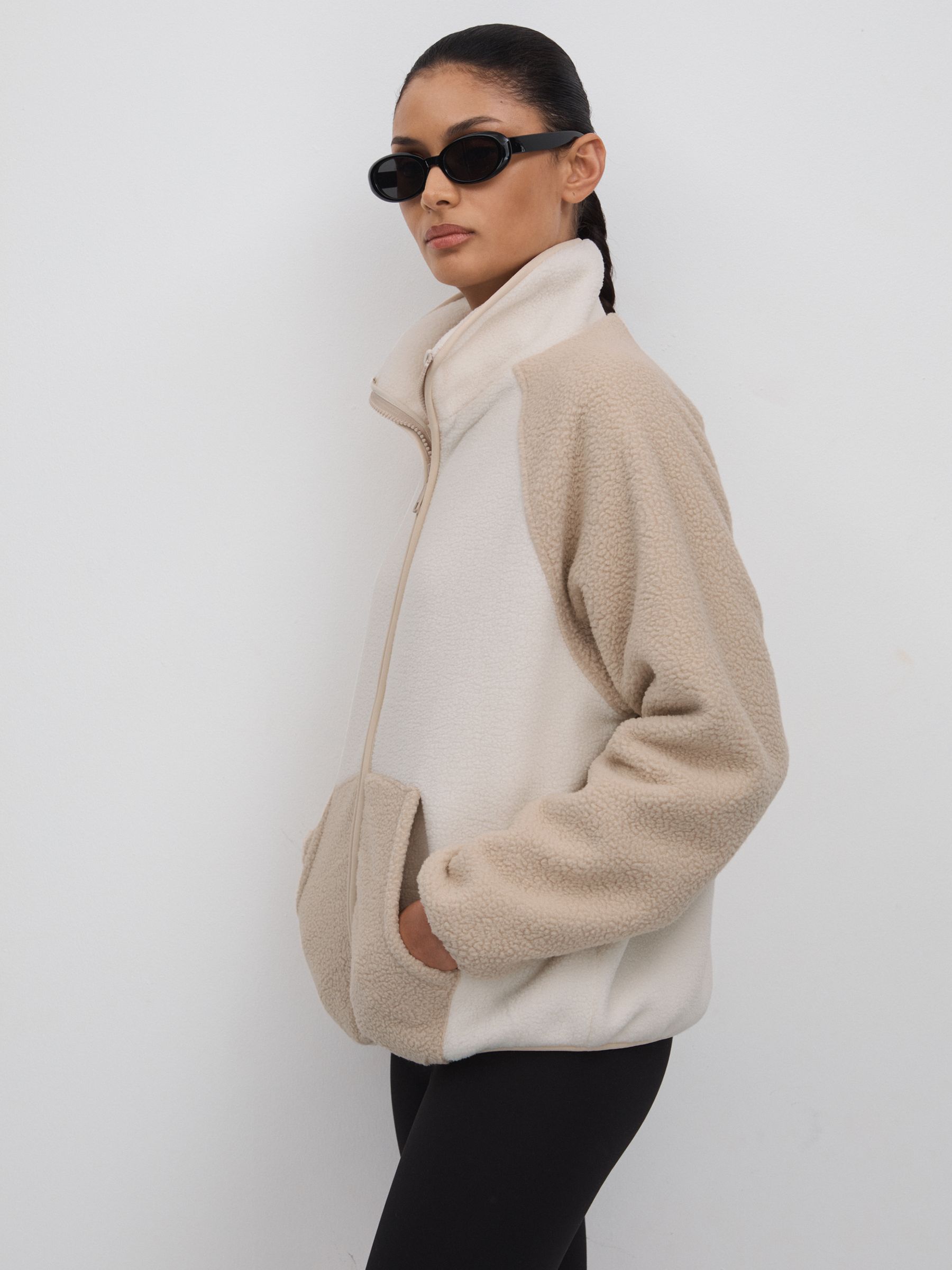 Fleece Funnel Neck Jacket in Natural - Image 1 of 6