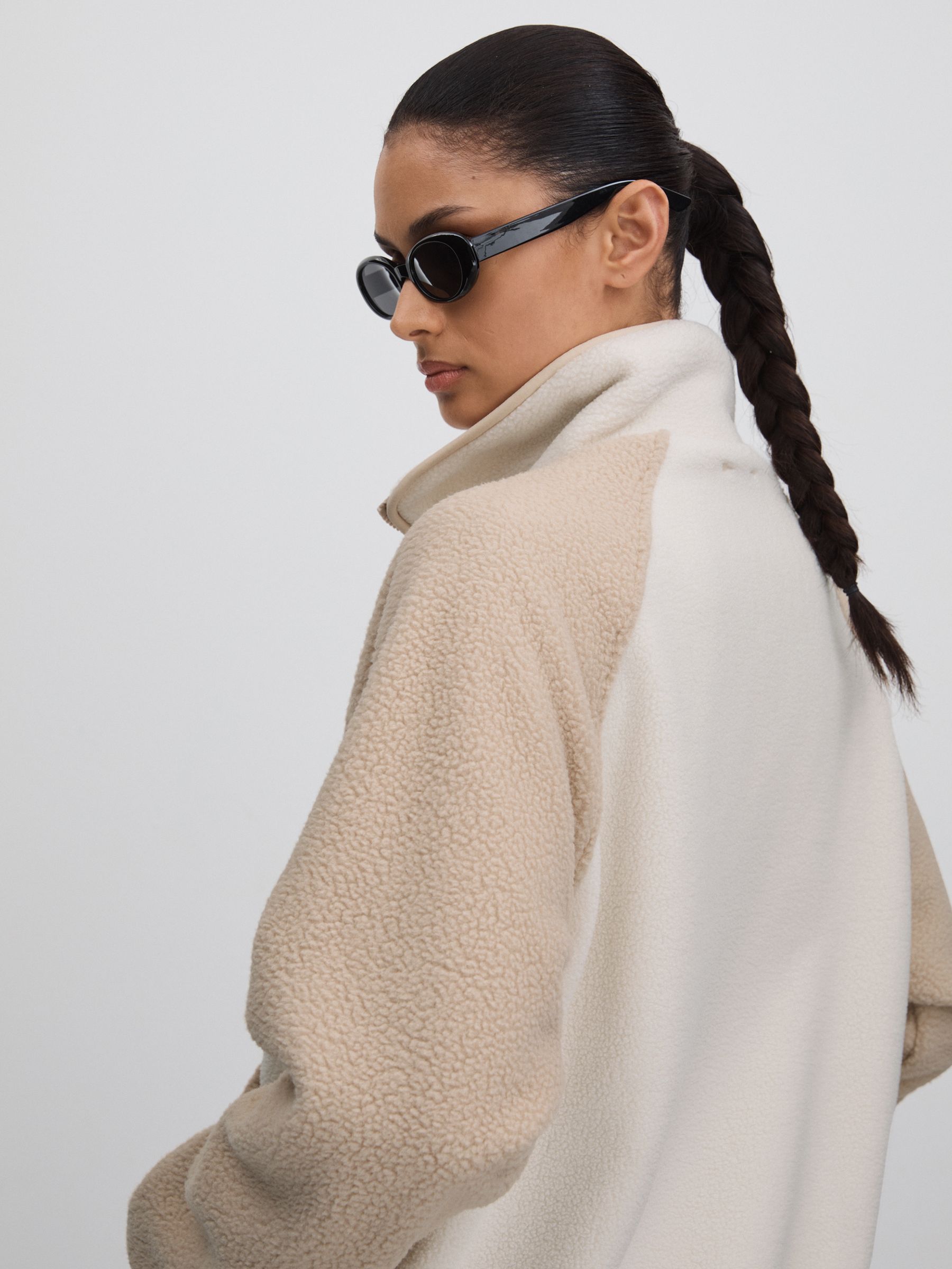 Fleece Funnel Neck Jacket in Natural - Image 4 of 6