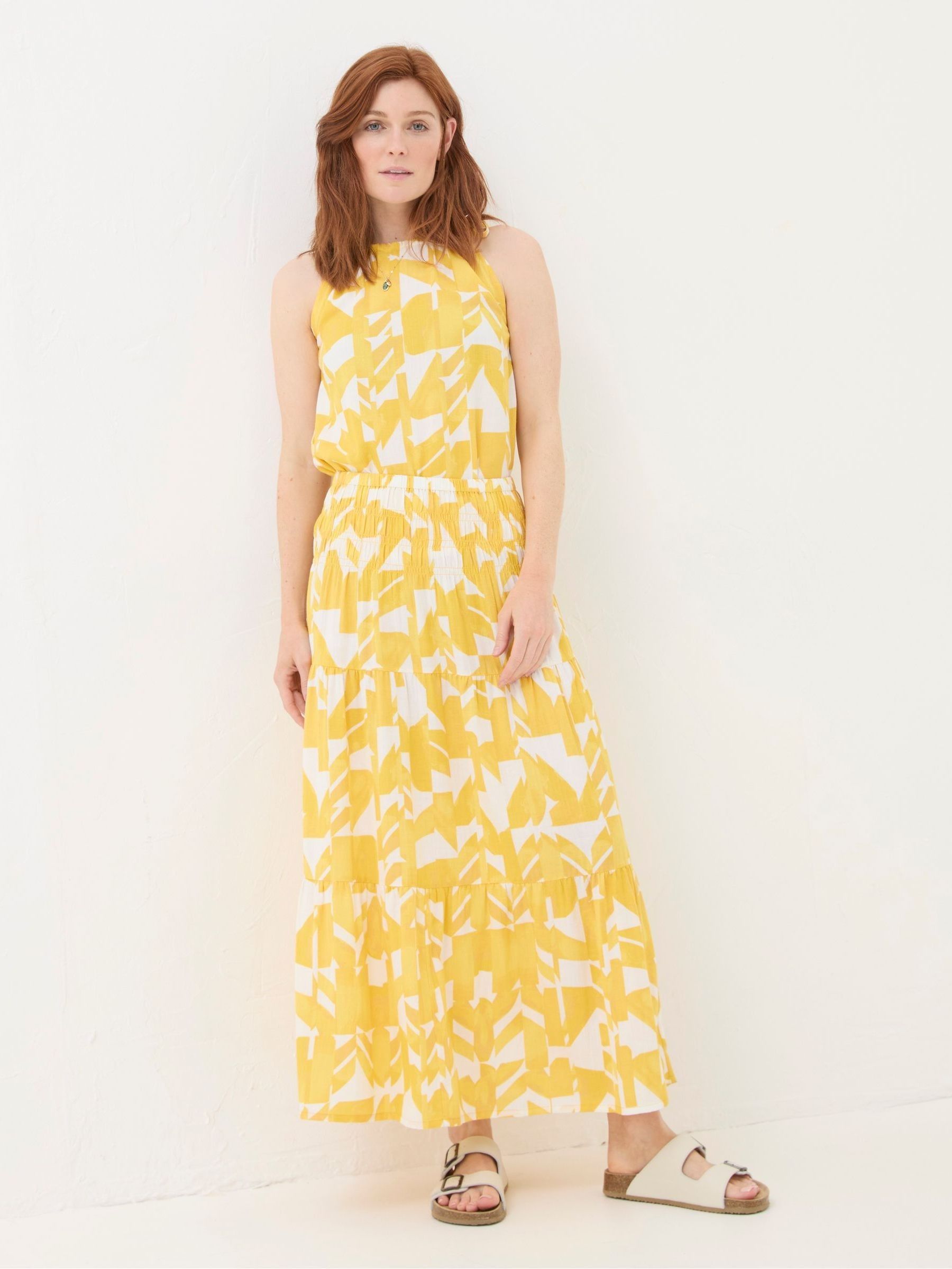 Marina Med Geo Cotton/linen Mix Maxi Skirt