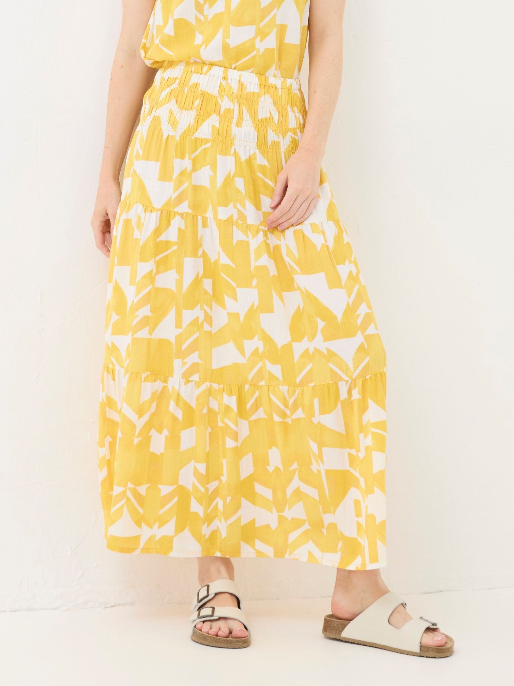 Yellow Marina Med Geo Cotton/Linen Mix Maxi Skirt - Image 3 of 4