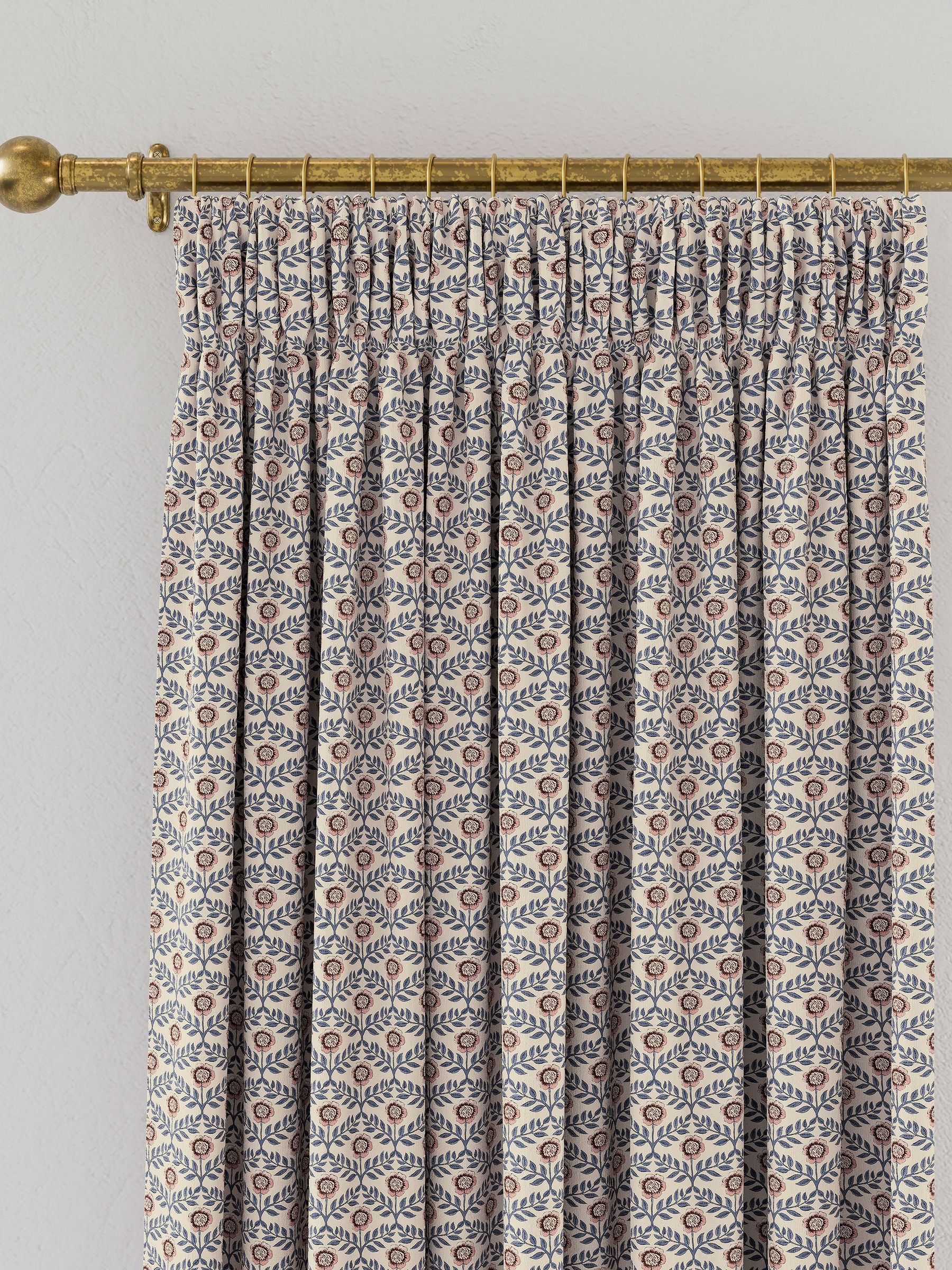 Floral Foulard Set of 2 Blue & Cream Pencil Pleat Curtains - Image 3 of 4