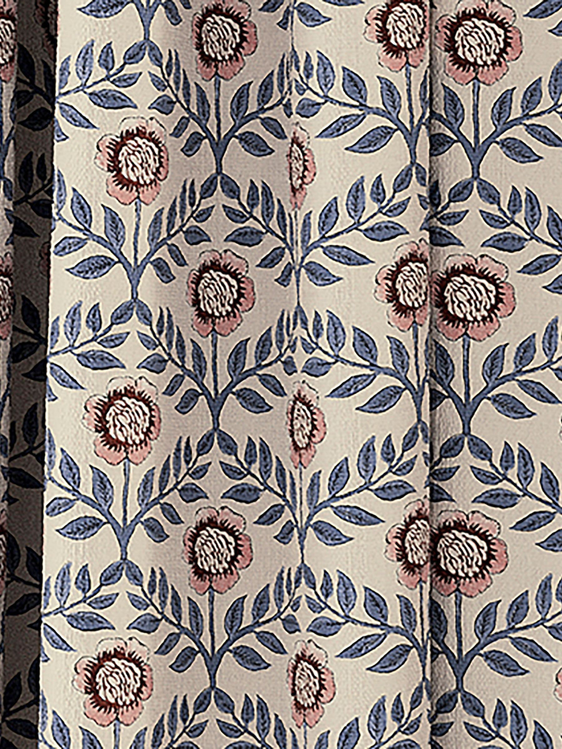 Floral Foulard Set of 2 Blue & Cream Pencil Pleat Curtains - Image 4 of 4