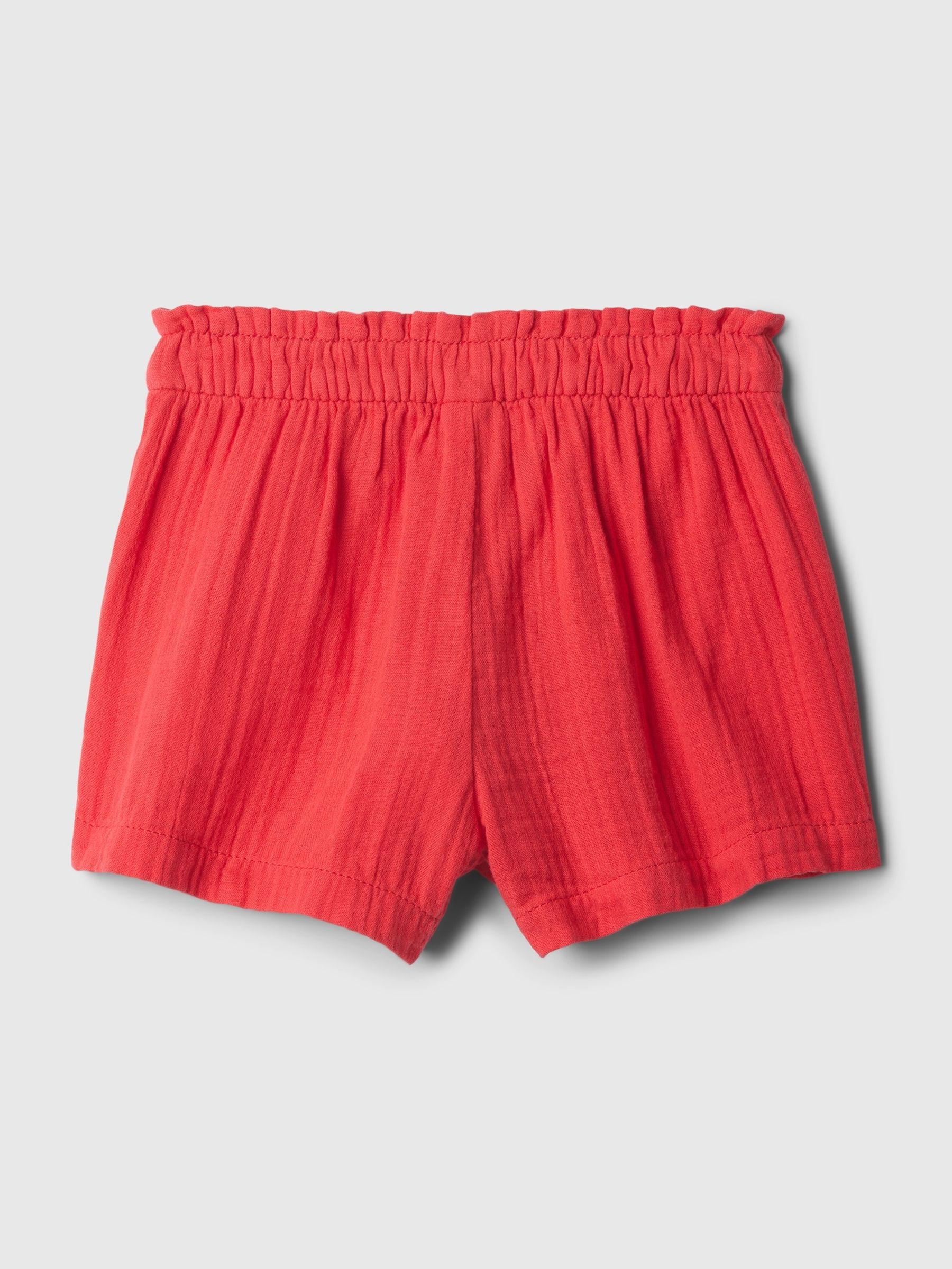 Red Crinkle Cotton Pull On Baby Shorts (12mths-5yrs) - Image 2 of 2 Red Crinkle Cotton Pull On Baby Shorts (12mths-5yrs) - Image 2 of 2