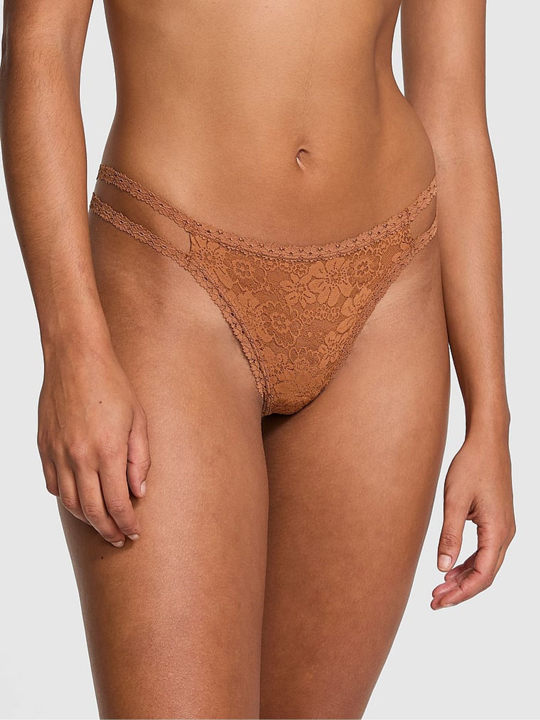 Caramel Nude Thong Floral Lace Knickers - Image 1 of 3
