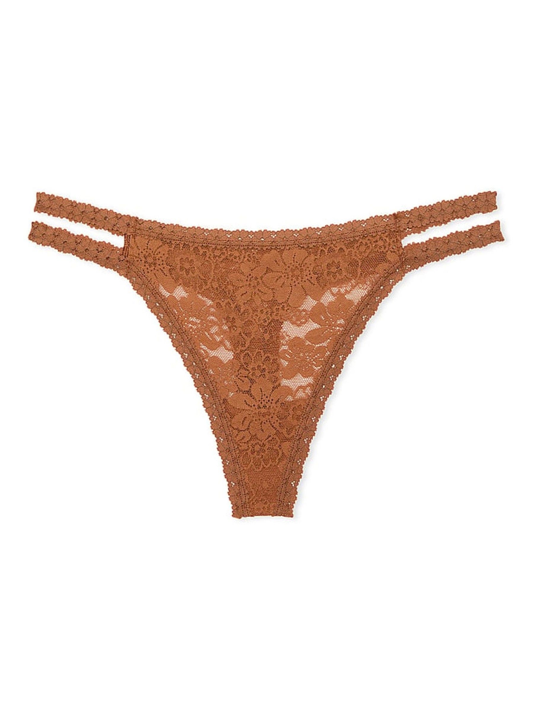 Caramel Nude Thong Floral Lace Knickers - Image 3 of 3