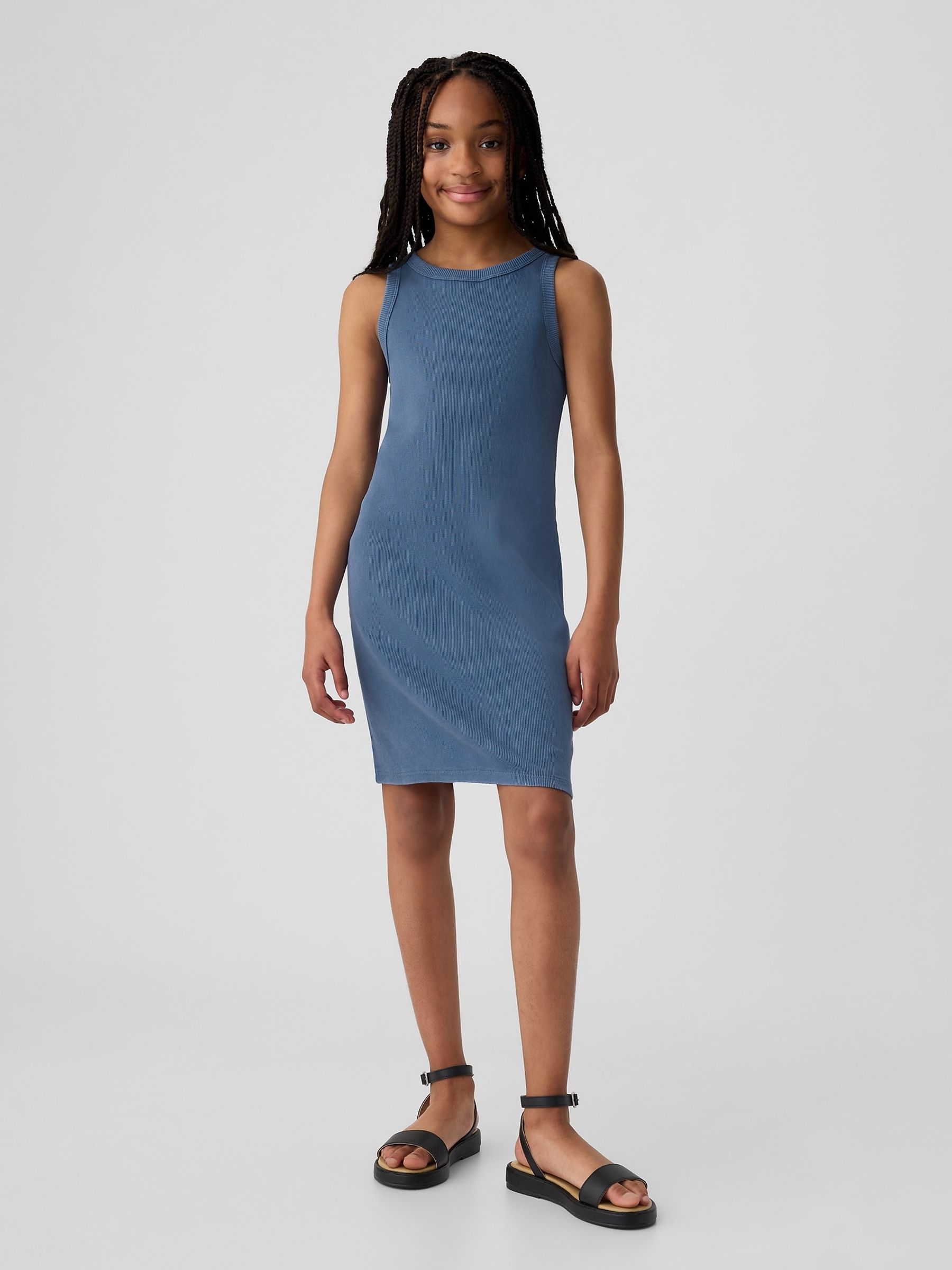 Blue Cotton Ribbed Tank Dress (4-13yrs) - Image 1 of 3