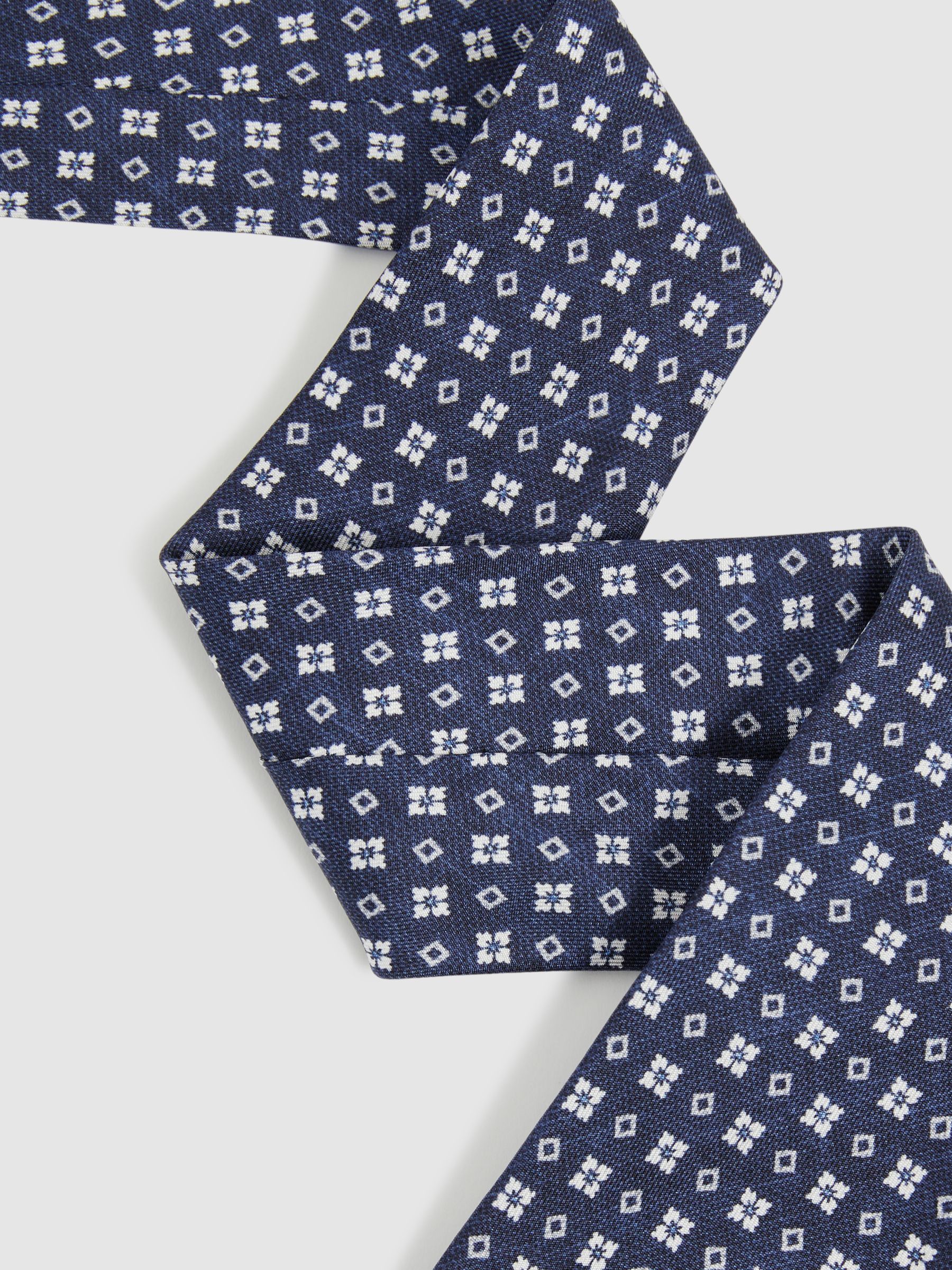 Silk Medallion Print Tie in Navy - Image 3 of 5