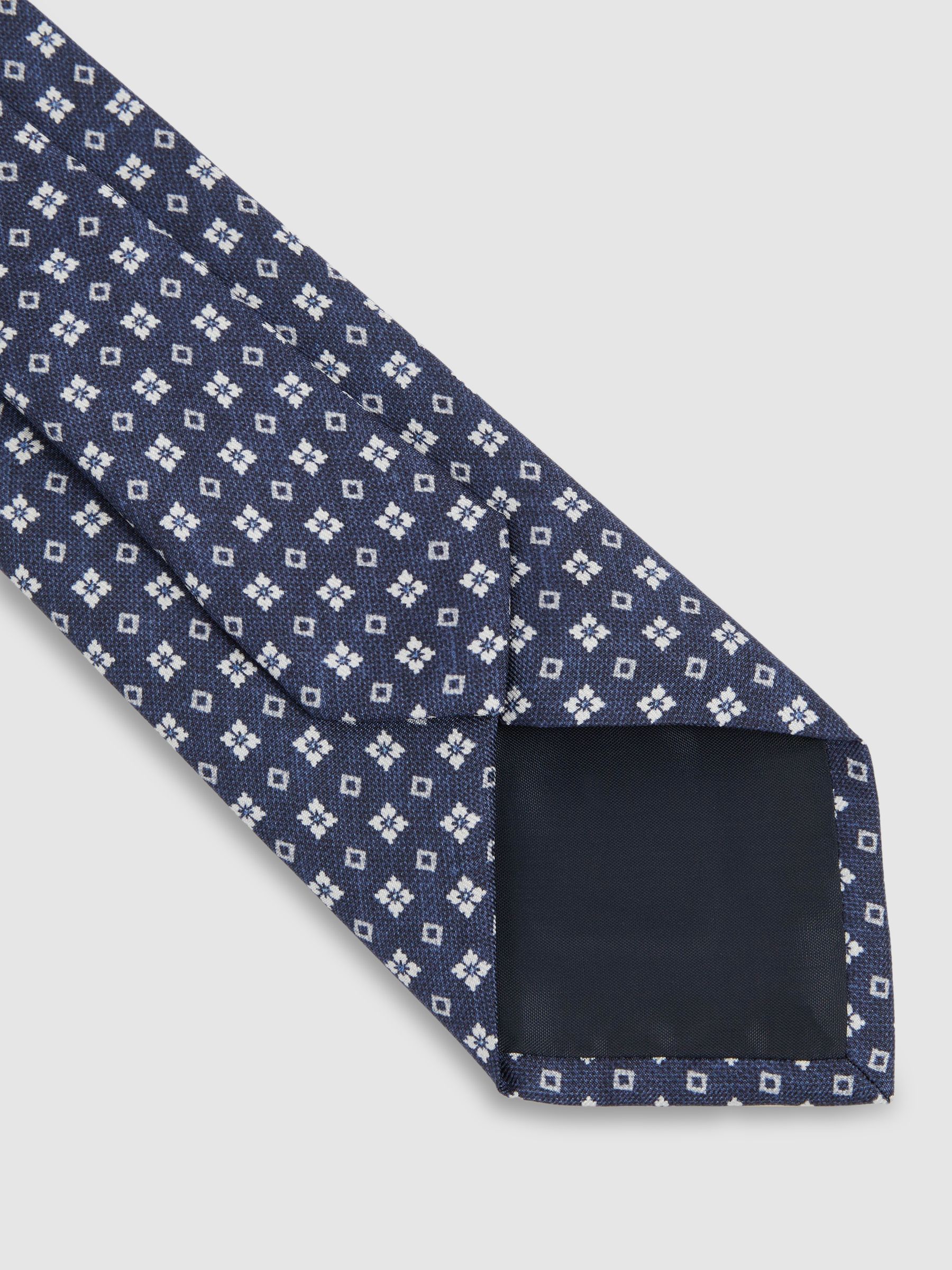 Silk Medallion Print Tie in Navy - Image 4 of 5